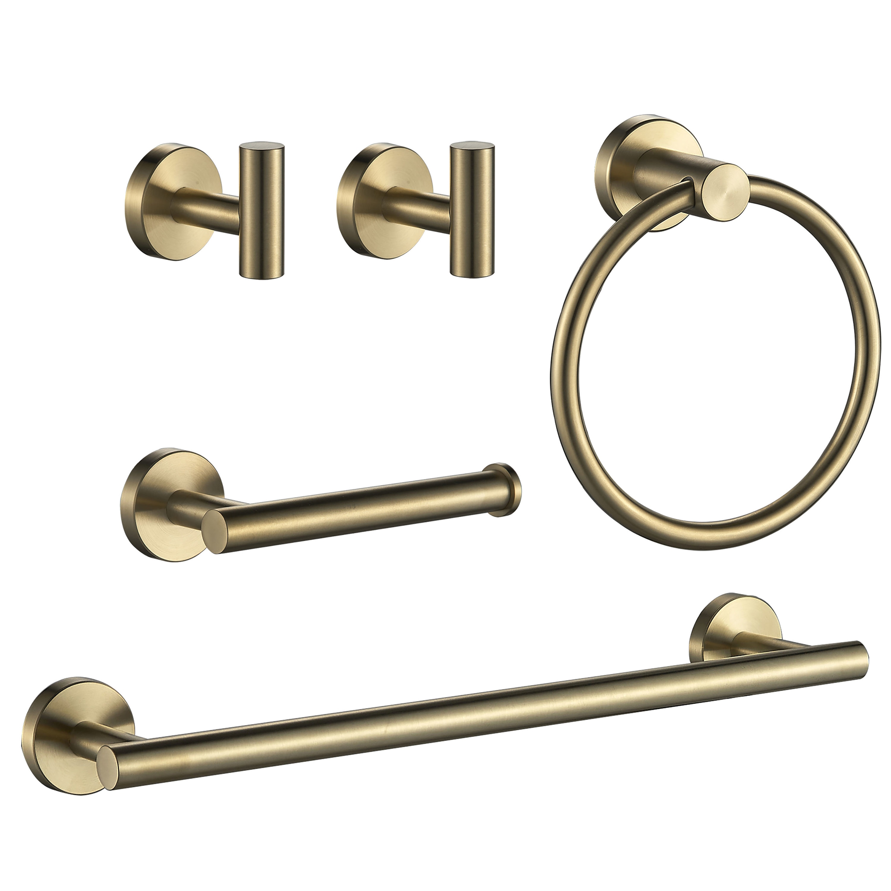 Juego de accesorios para baño decorativo de 5 piezas en dorado - Barra de toalla, porta papel higiénico, anillo de toalla y gancho para bata incluidos.