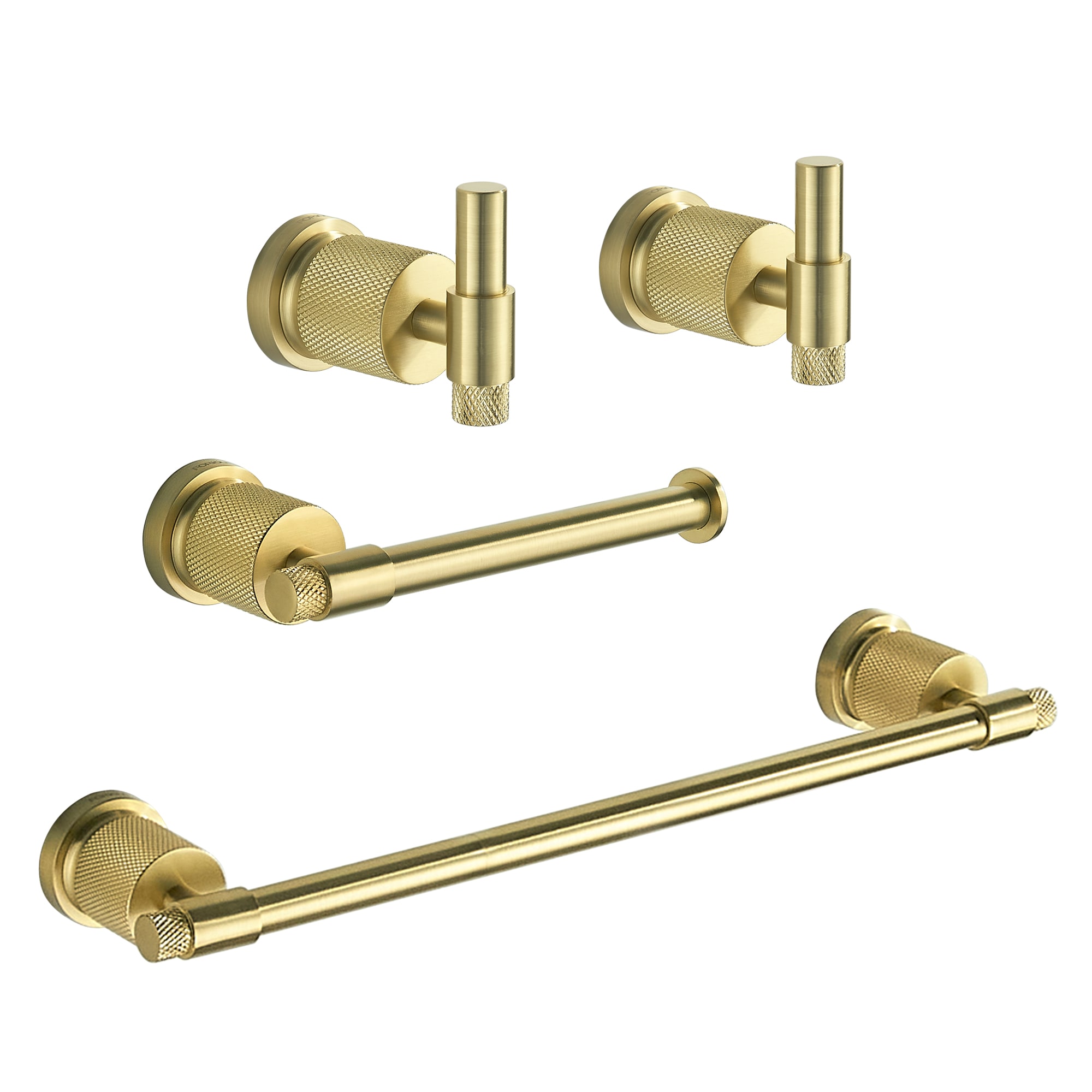Set de accesorios de baño decorativos en dorado de 4 piezas FORIOUS, que incluye toallero, porta papel higiénico y gancho para batas LL19011G4C.