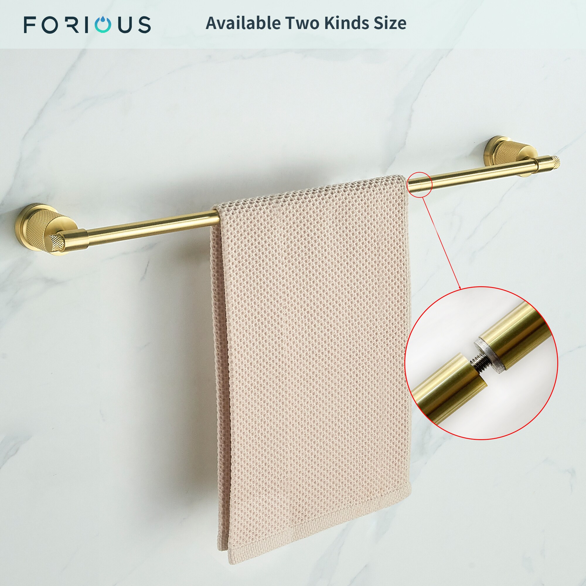 Set de accesorios de baño decorativos en dorado de 4 piezas FORIOUS, que incluye toallero, porta papel higiénico y gancho para batas LL19011G4C.