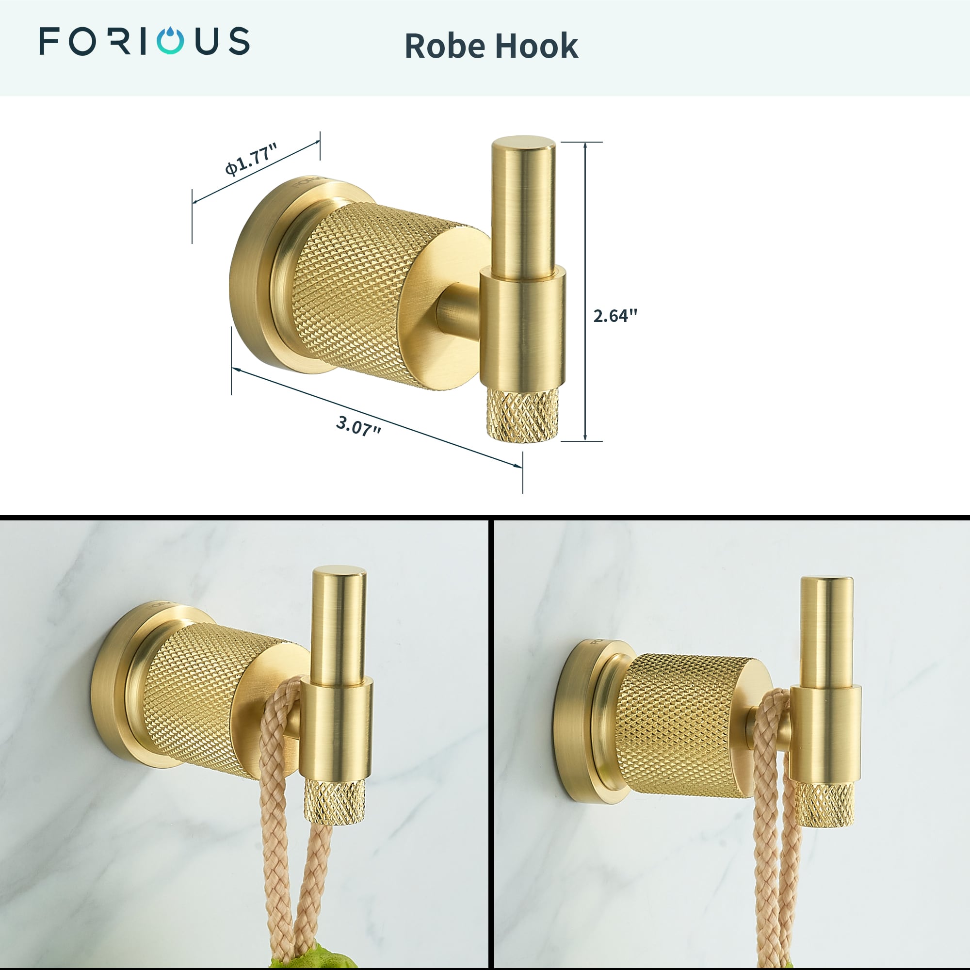Set de accesorios de baño decorativos en dorado de 4 piezas FORIOUS, que incluye toallero, porta papel higiénico y gancho para batas LL19011G4C.