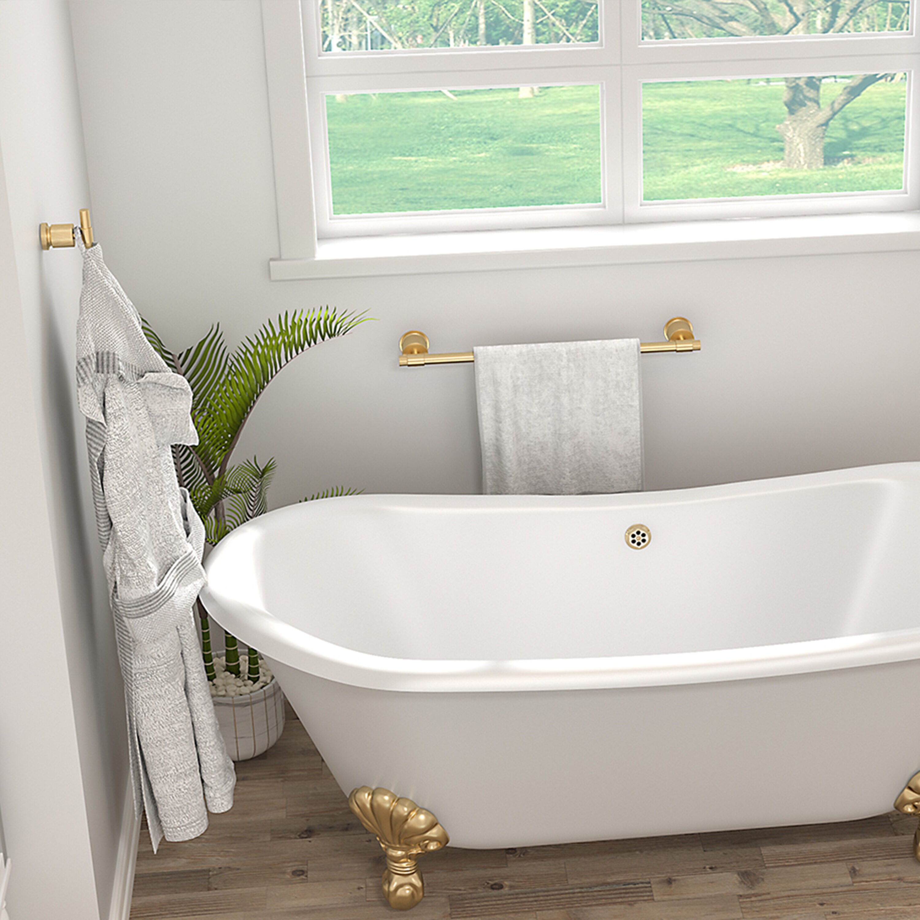 Set de accesorios de baño decorativos en dorado de 4 piezas FORIOUS, que incluye toallero, porta papel higiénico y gancho para batas LL19011G4C.