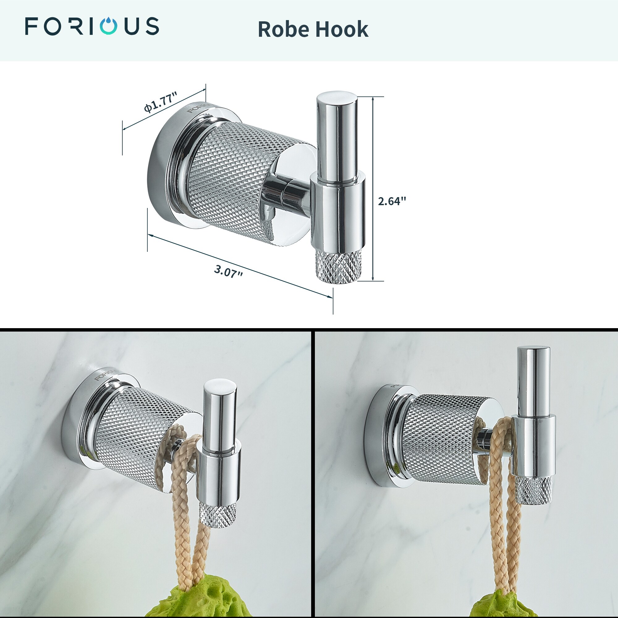Juego de Accesorios de Baño Decorativo de 4 Piezas cromadas de FORIOUS: Barra de Toalla, Porta Papel Higiénico, Gancho para Batas incluido LL19011CH4C