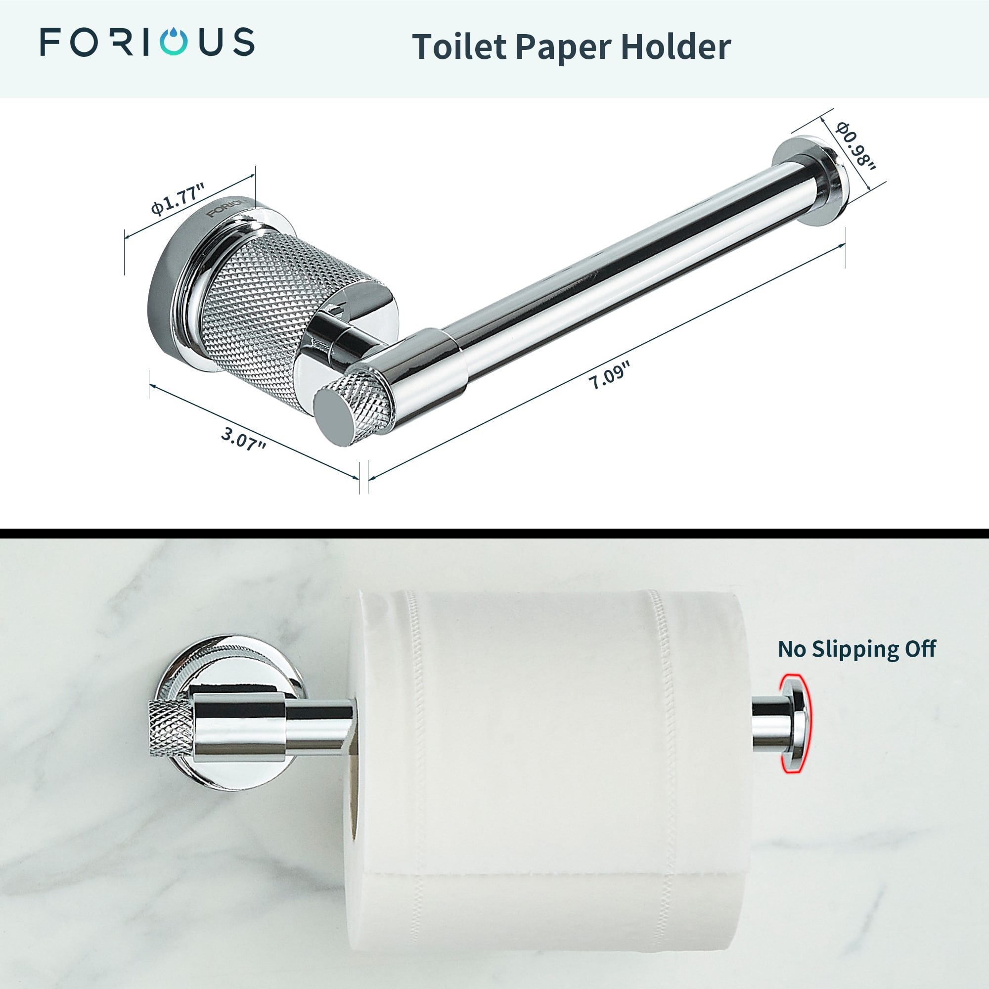 Juego de Accesorios de Baño Decorativo de 4 Piezas cromadas de FORIOUS: Barra de Toalla, Porta Papel Higiénico, Gancho para Batas incluido LL19011CH4C