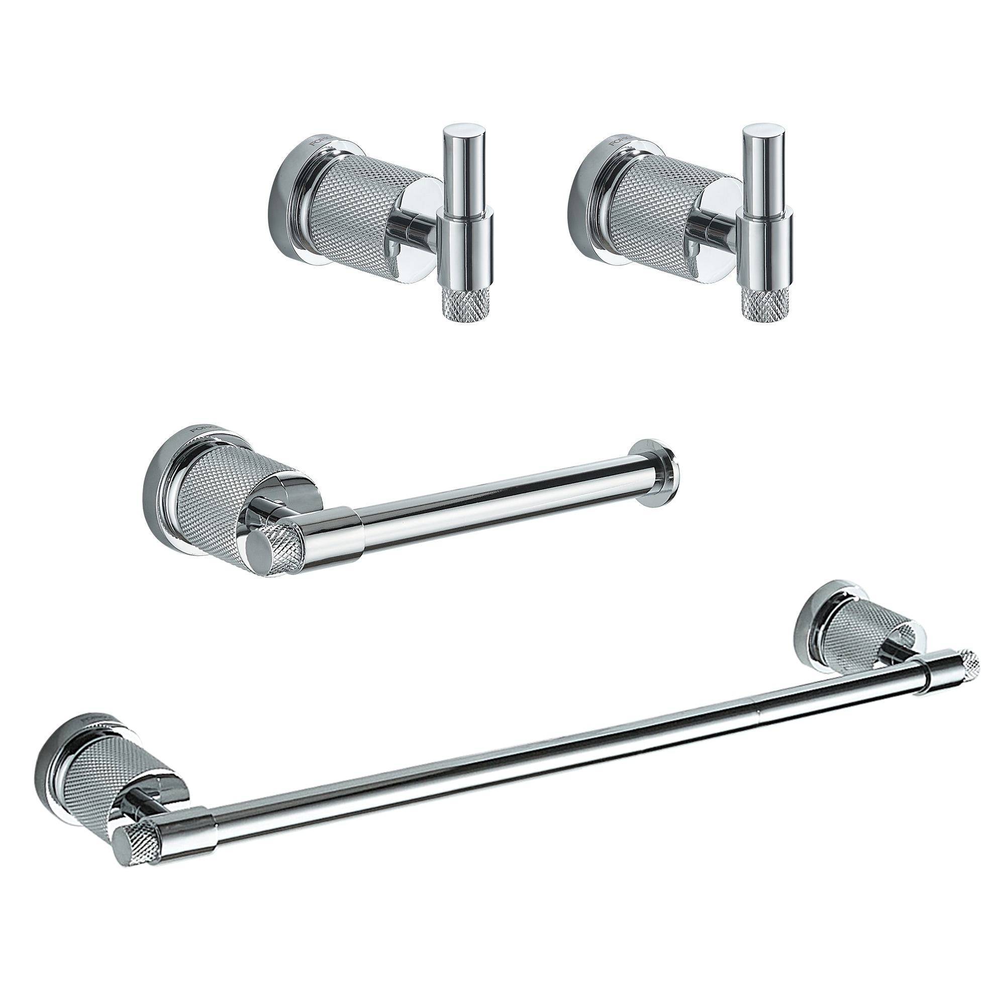 Juego de Accesorios de Baño Decorativo de 4 Piezas cromadas de FORIOUS: Barra de Toalla, Porta Papel Higiénico, Gancho para Batas incluido LL19011CH4C