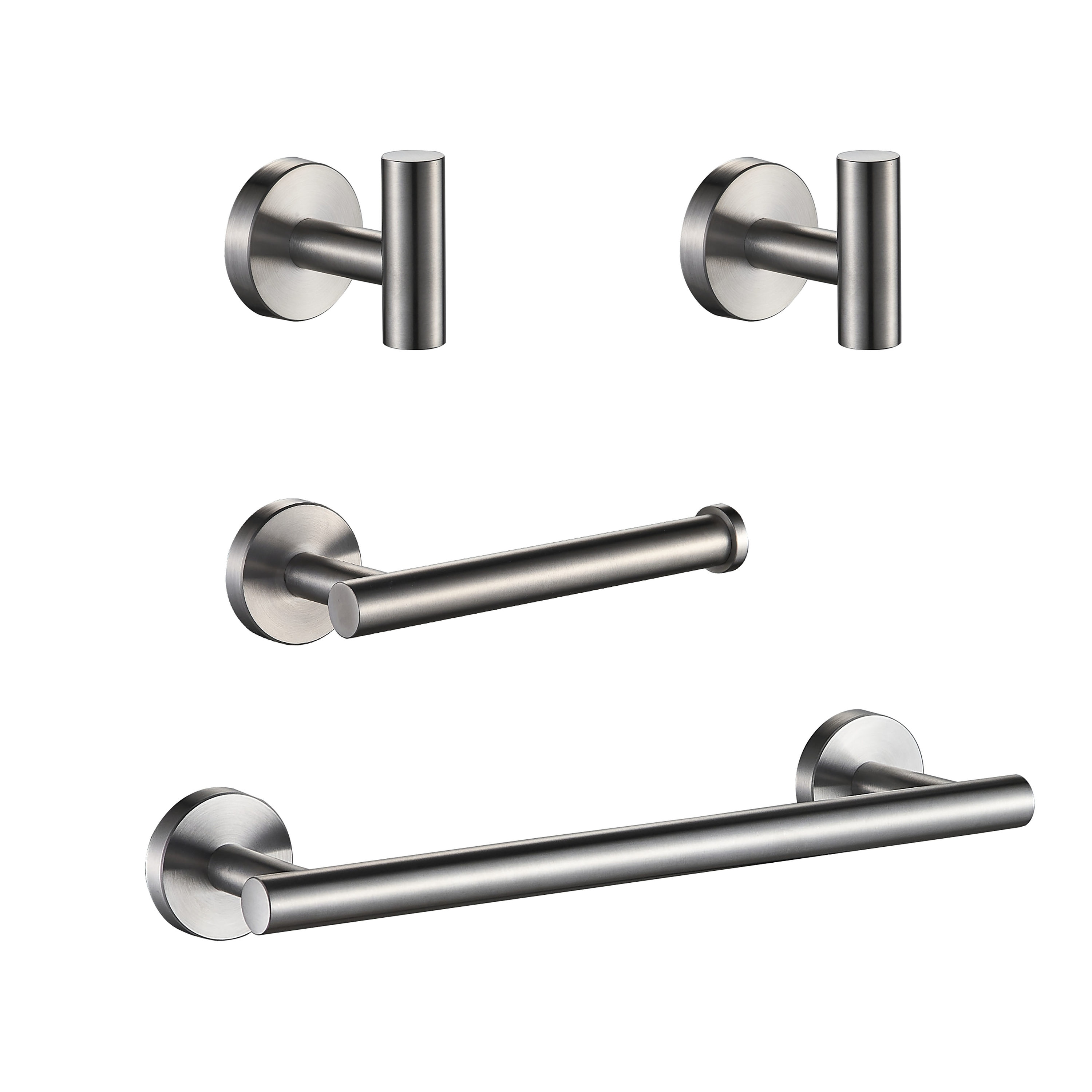 Juego de 4 piezas de accesorios de baño decorativos en níquel cepillado - Incluye barra de toalla, portarrollos de papel higiénico y gancho para bata