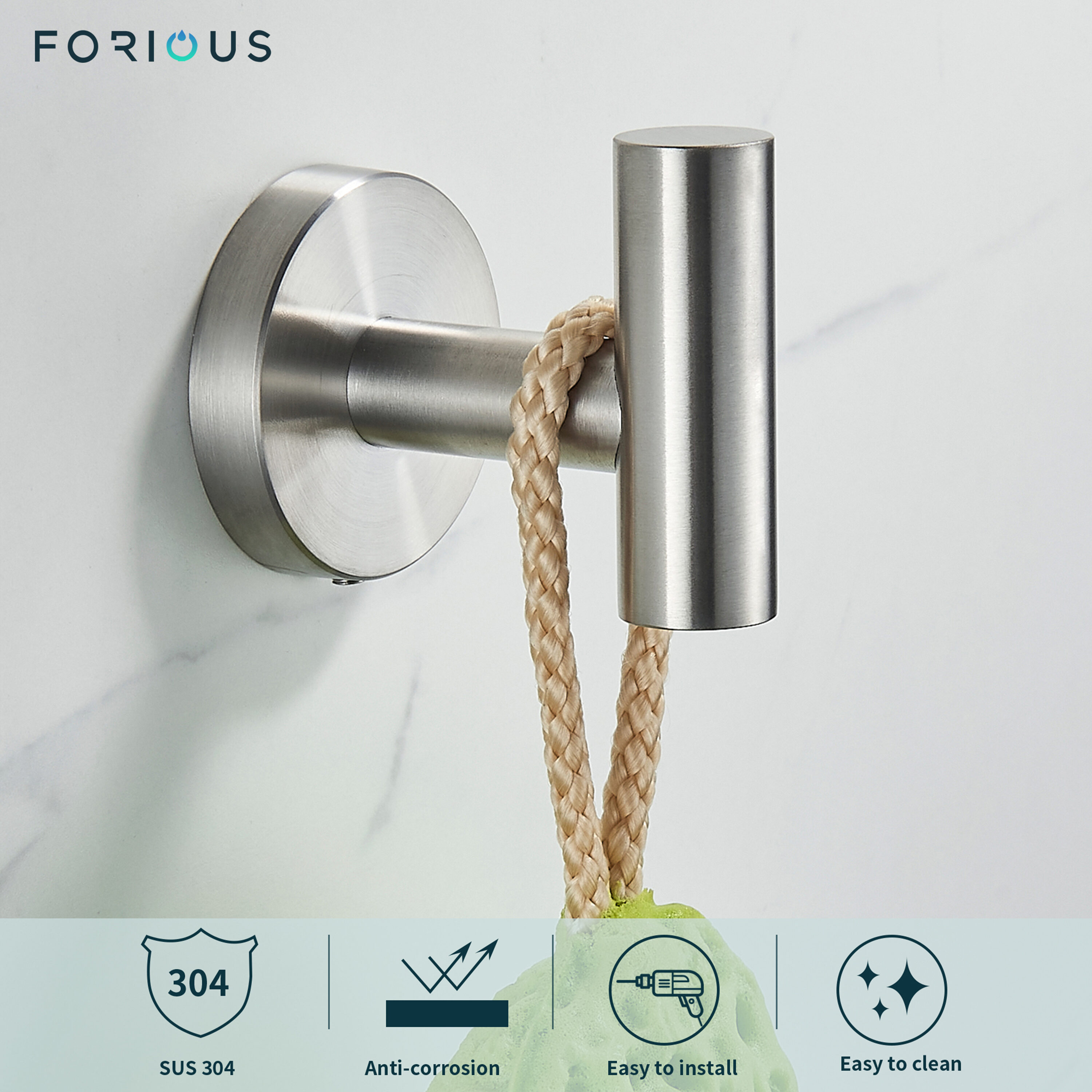 Juego de 4 piezas de accesorios de baño decorativos en níquel cepillado - Incluye barra de toalla, portarrollos de papel higiénico y gancho para bata