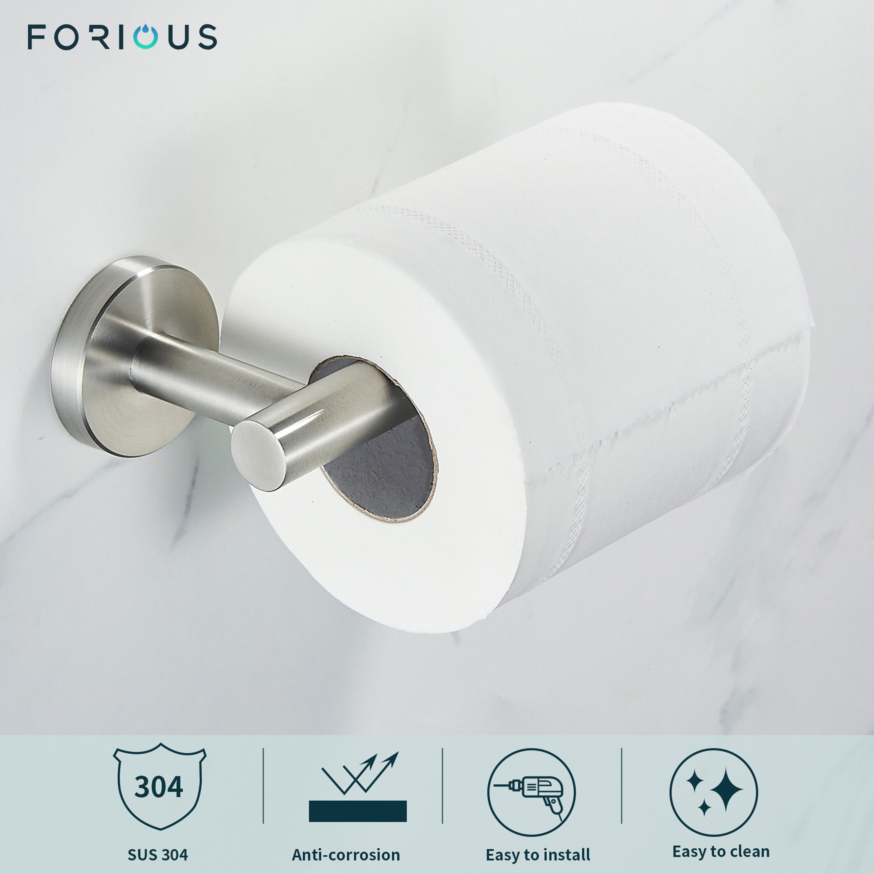 Juego de 4 piezas de accesorios de baño decorativos en níquel cepillado - Incluye barra de toalla, portarrollos de papel higiénico y gancho para bata
