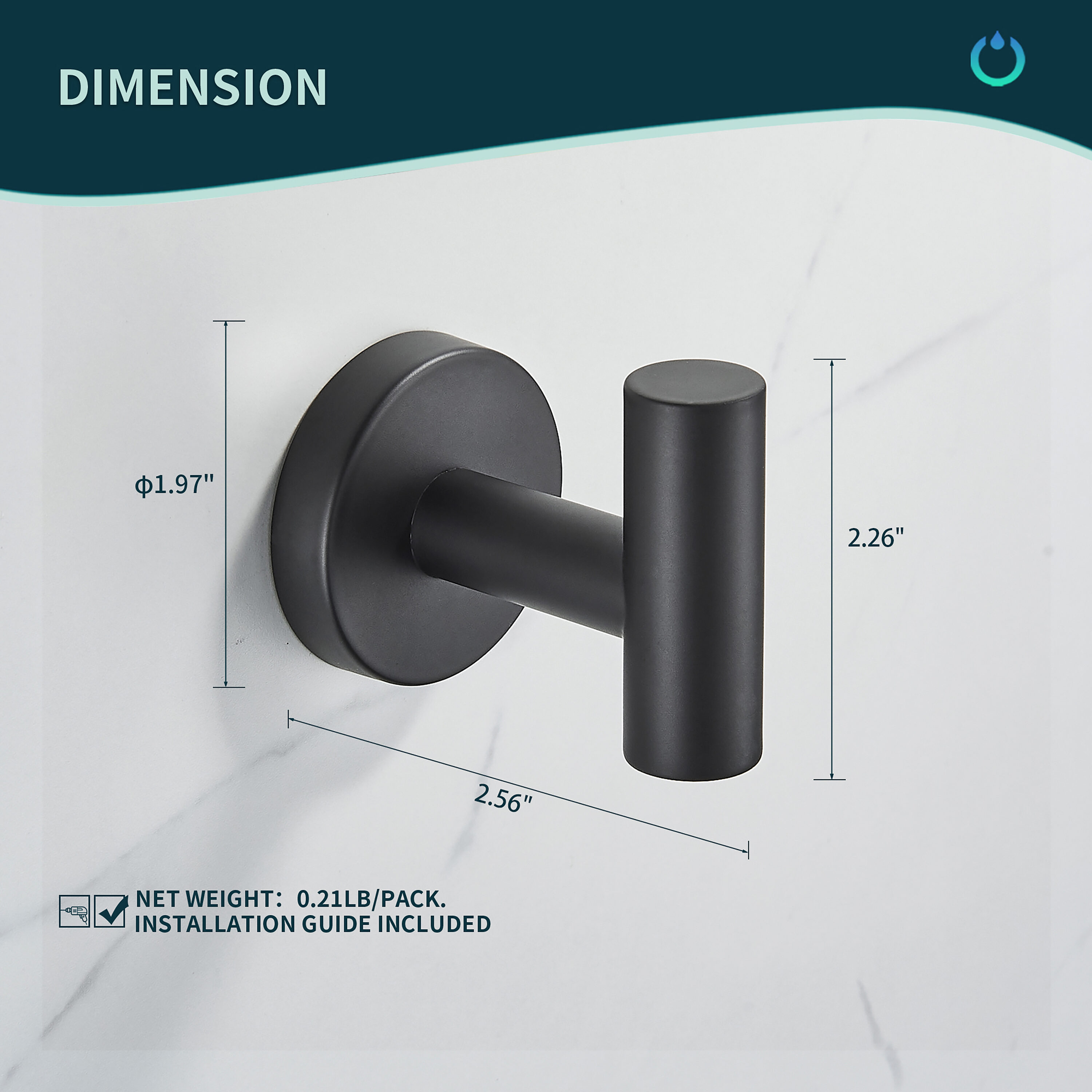 Juego de 4 piezas de ferretería decorativa para baño en negro mate - Incluye portarrollos de papel higiénico, argolla para toalla y gancho para batas