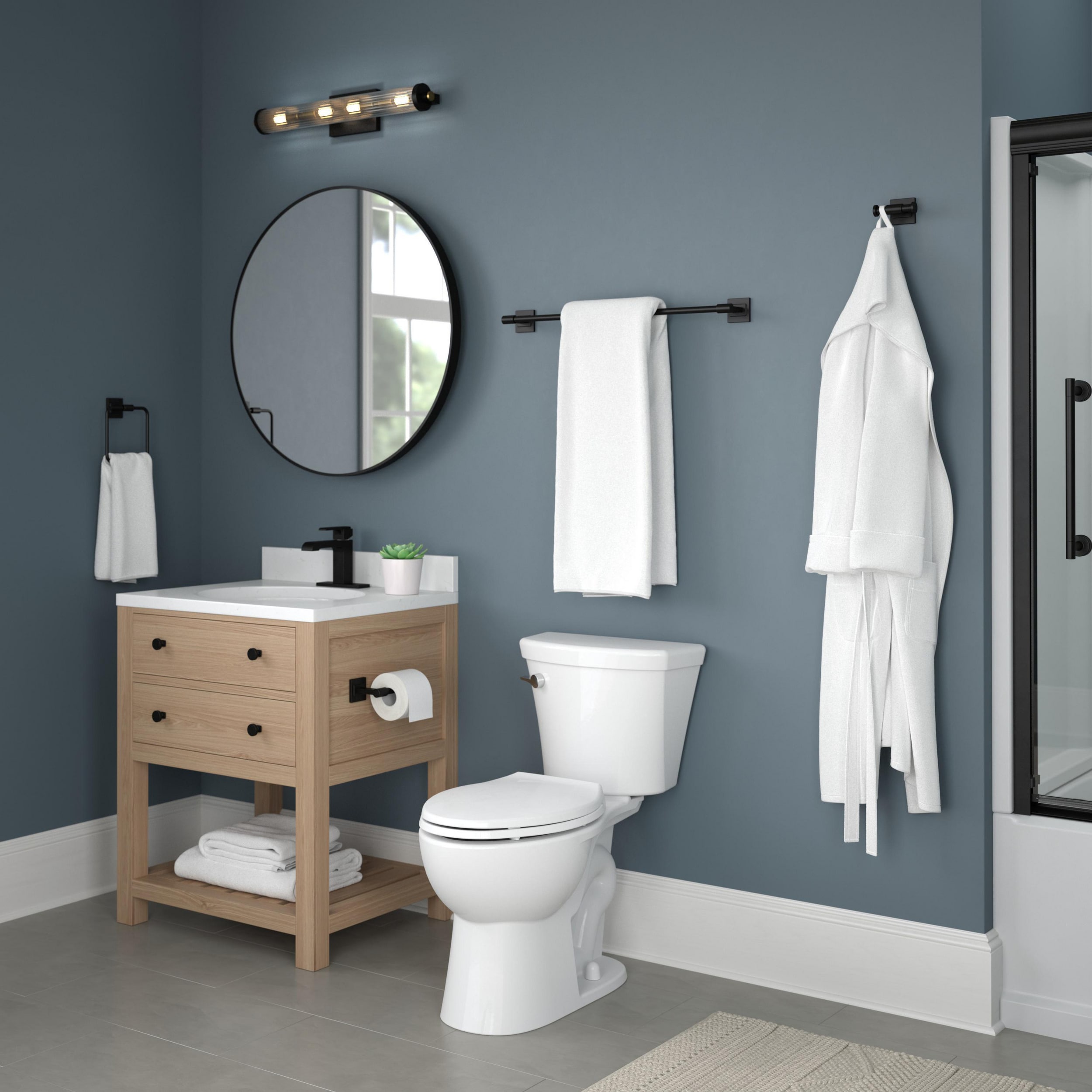 Juego de accesorios de baño decorativo en negro mate de 3 piezas Delta - Barra de toalla, porta papel higiénico y argolla para toallas incluidos MCL63-MB de McLaren.