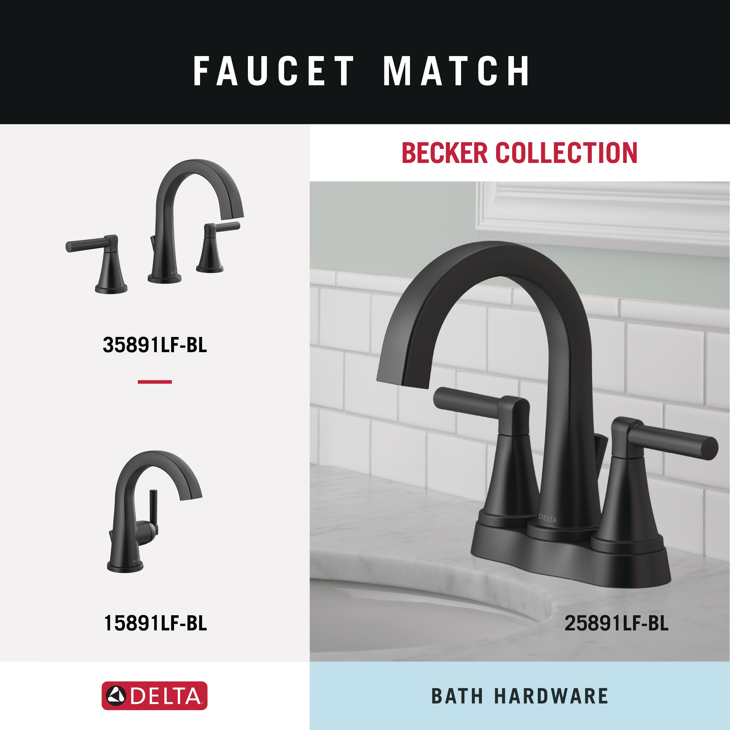 Juego de 3 piezas de accesorios de baño decorativos en negro mate Becker de Delta - Barra de toalla, porta papel higiénico, argolla de toalla incluidos BCK63-MB-VK.