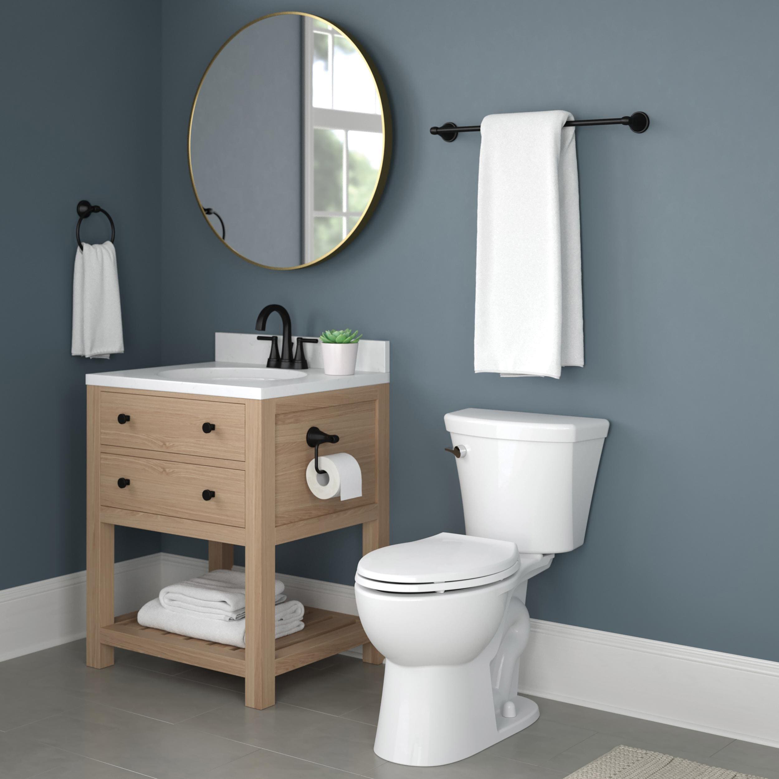 Juego de 3 piezas de accesorios de baño decorativos en negro mate Becker de Delta - Barra de toalla, porta papel higiénico, argolla de toalla incluidos BCK63-MB-VK.