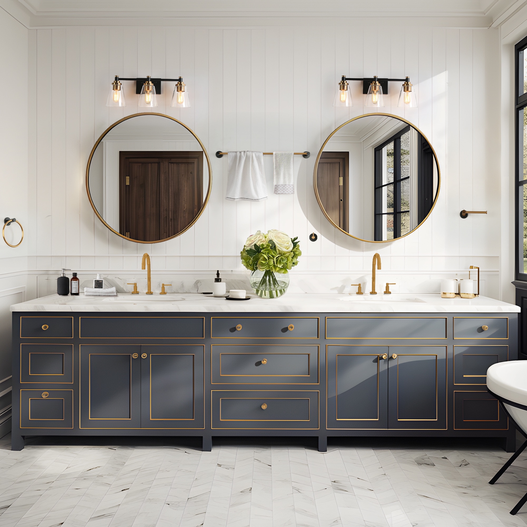 Juego de Accesorios de Baño Decorativos Sedia Moderna Negra y Dorada de 5 Piezas Incluye Barra de Toalla, Porta Papel, Anillo de Toalla y Gancho para Bata ZEVNI