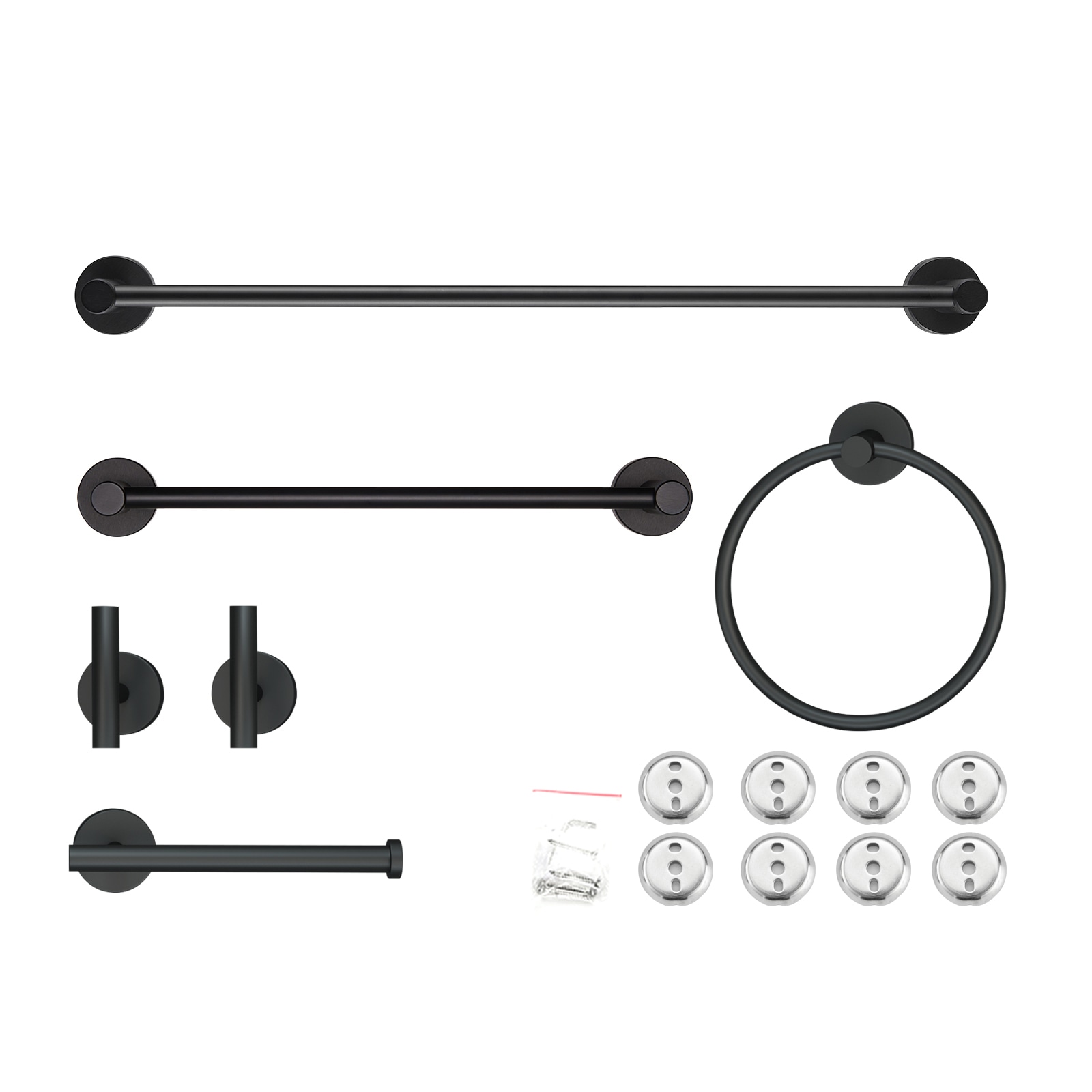 Juego de Accesorios de Baño Decorativos en Negro Mate de 6 Piezas Cobbe, Incluye Barra para Toallas, Porta Papel de Baño, Argolla para Toallas y Gancho para Batas