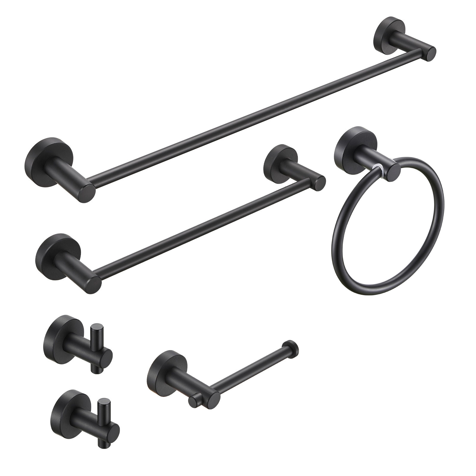 Juego de Accesorios de Baño Decorativos en Negro Mate de 6 Piezas Cobbe, Incluye Barra para Toallas, Porta Papel de Baño, Argolla para Toallas y Gancho para Batas