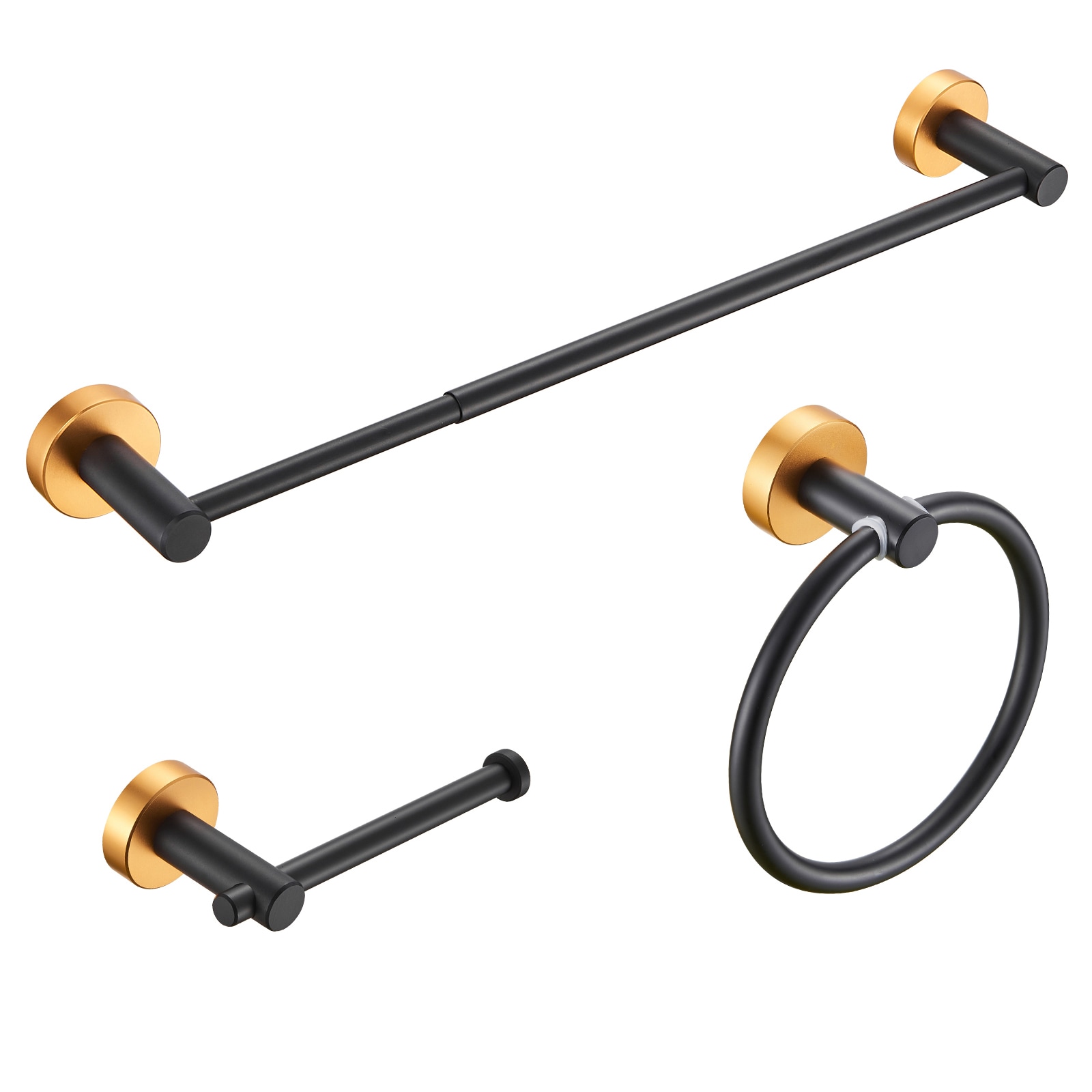 Juego de accesorios de baño decorativos en negro y dorado de 3 piezas con barra para toallas, porta papel higiénico y argolla para toallas Cobbe LSKBHS03034