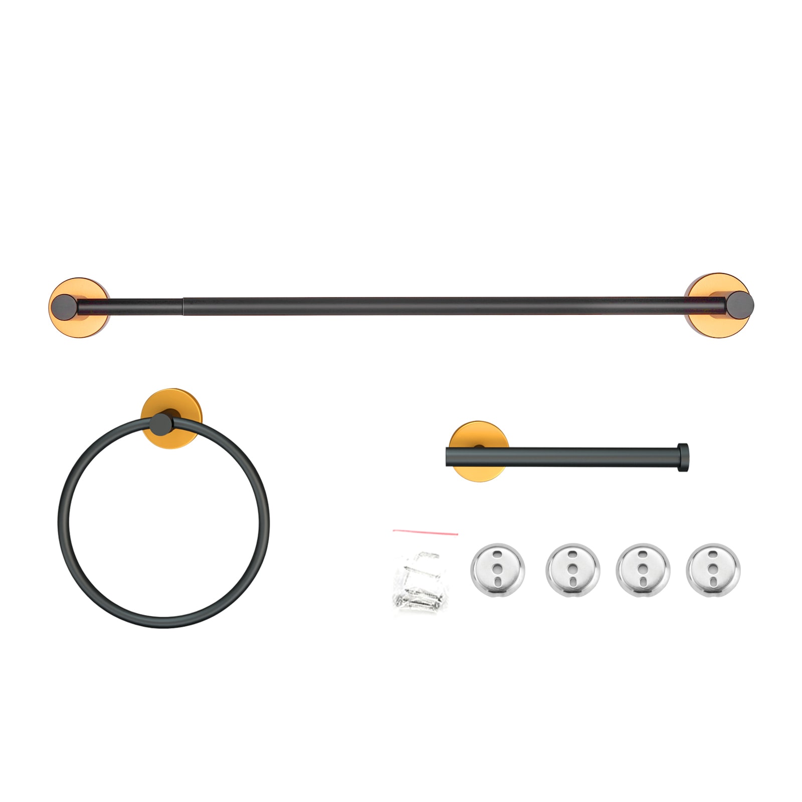 Juego de accesorios de baño decorativos en negro y dorado de 3 piezas con barra para toallas, porta papel higiénico y argolla para toallas Cobbe LSKBHS03034