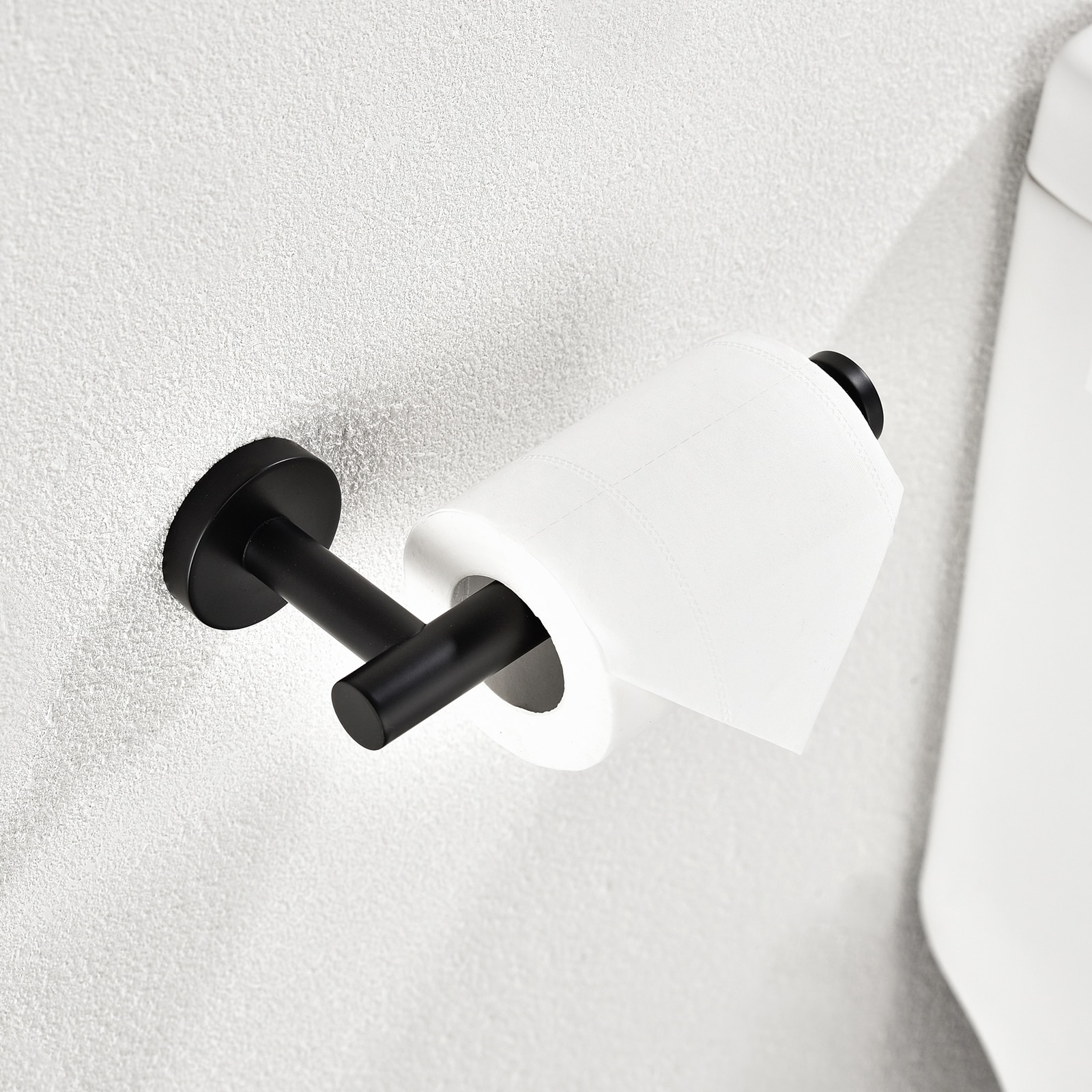 Juego de accesorios de baño decorativos en negro mate de 6 piezas Cobbe - Barra de toallas, porta papel higiénico, anillo de toalla, gancho para batas incluido LS1-H02GJTZ013
