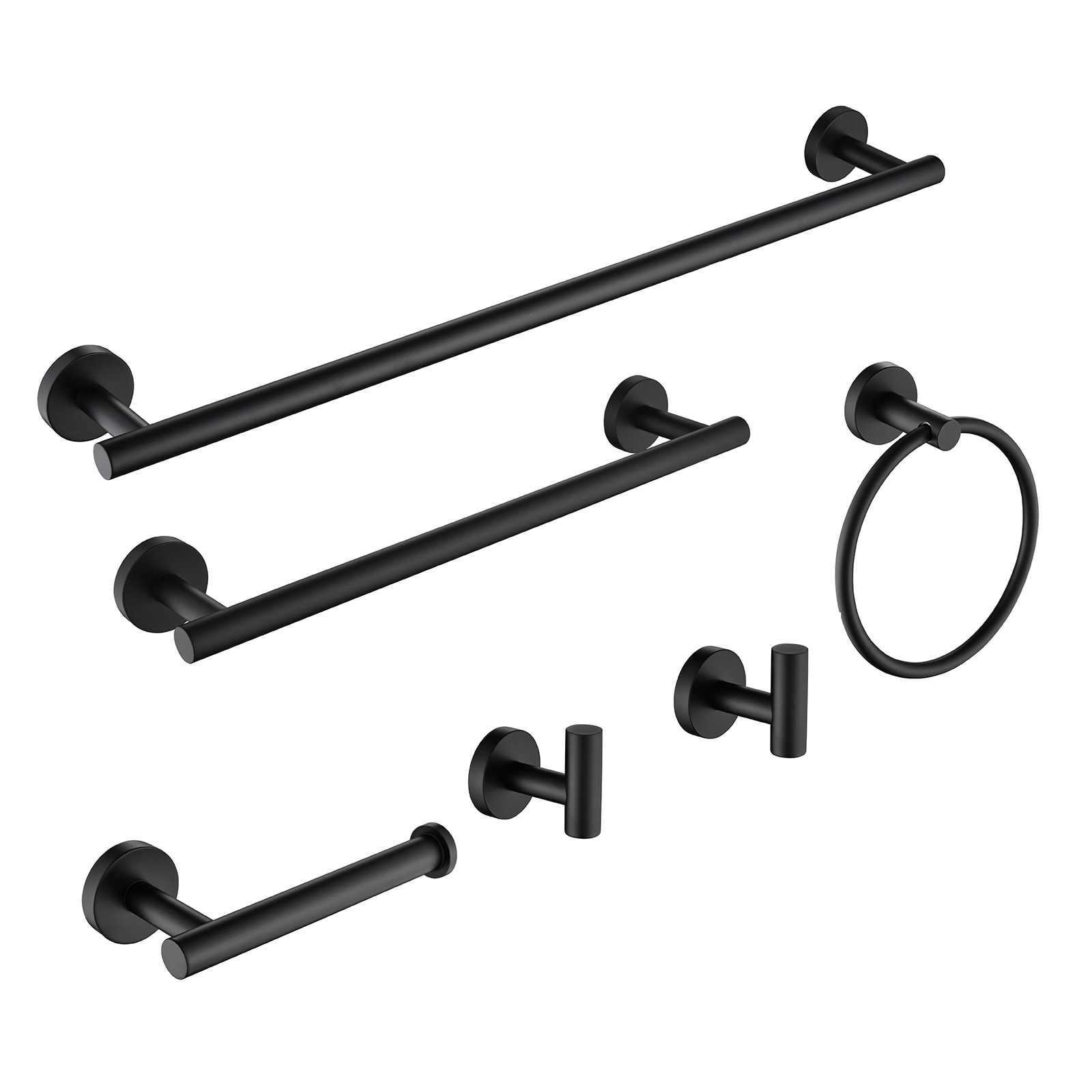Juego de accesorios de baño decorativos en negro mate de 6 piezas Cobbe - Barra de toallas, porta papel higiénico, anillo de toalla, gancho para batas incluido LS1-H02GJTZ013