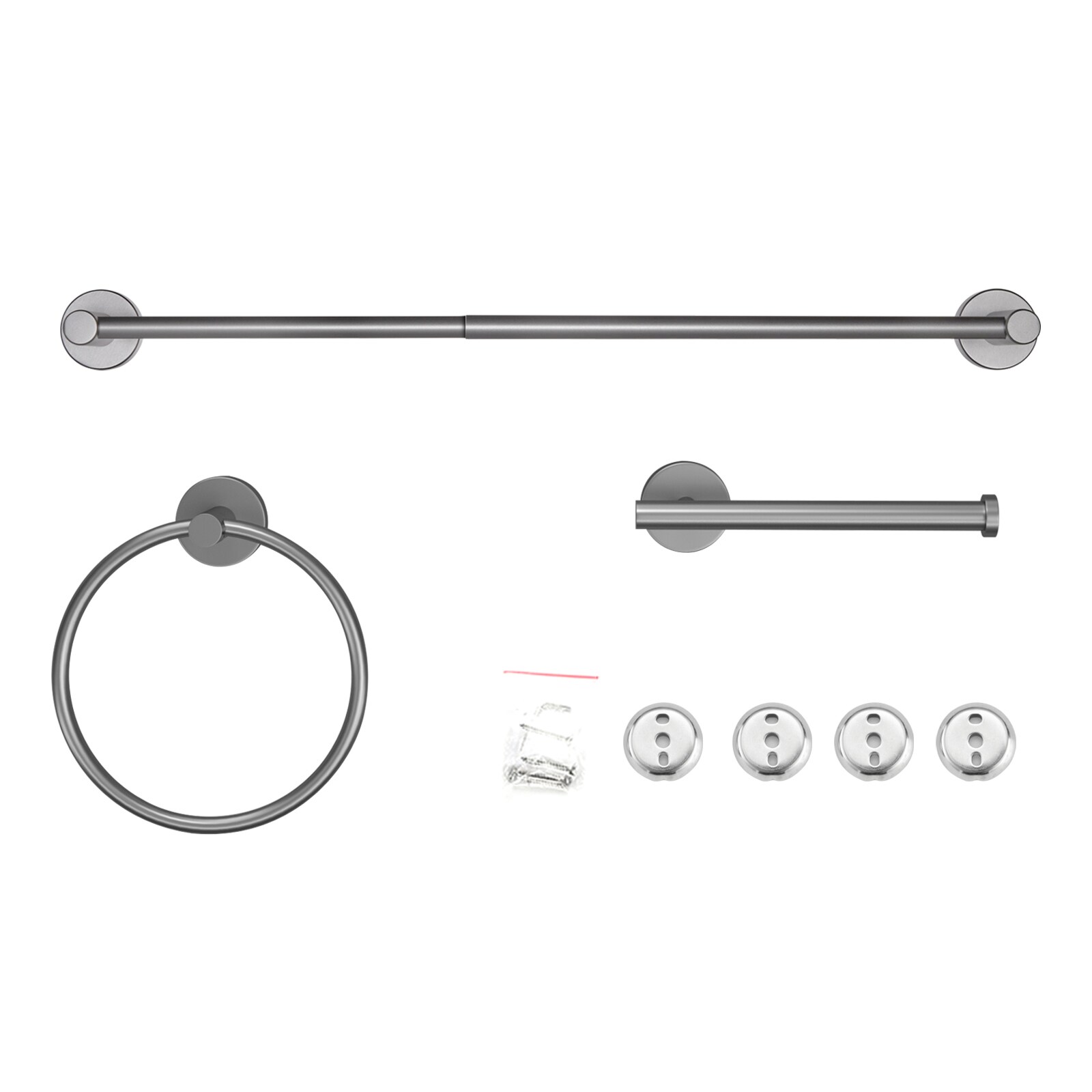 Juego de accesorios de baño decorativos en gris de 3 piezas Cobbe: Barra para toallas, portarrollos de papel higiénico y aro para toallas incluidos