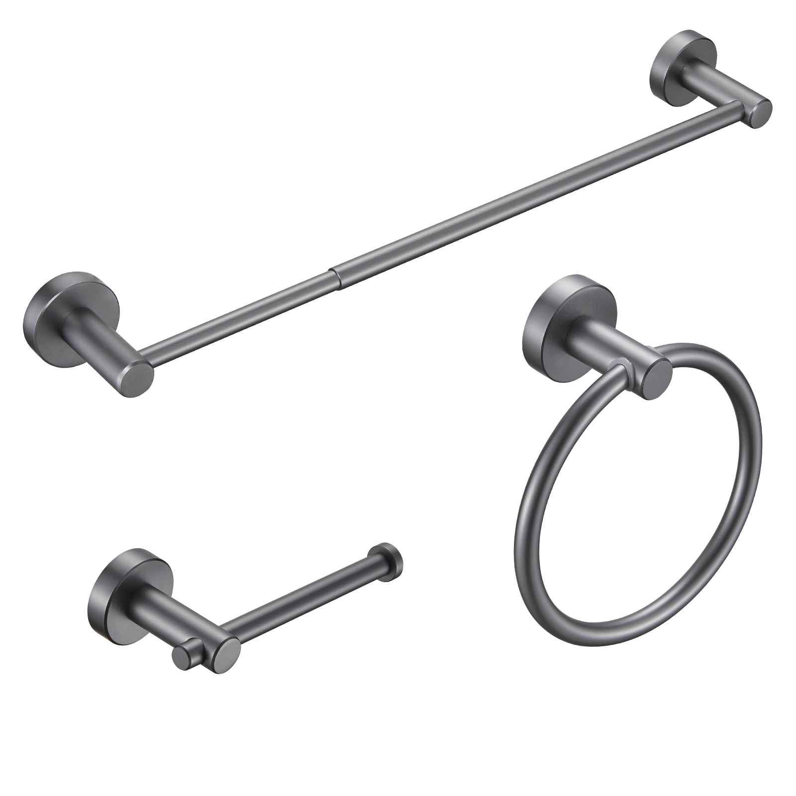 Juego de accesorios de baño decorativos en gris de 3 piezas Cobbe: Barra para toallas, portarrollos de papel higiénico y aro para toallas incluidos