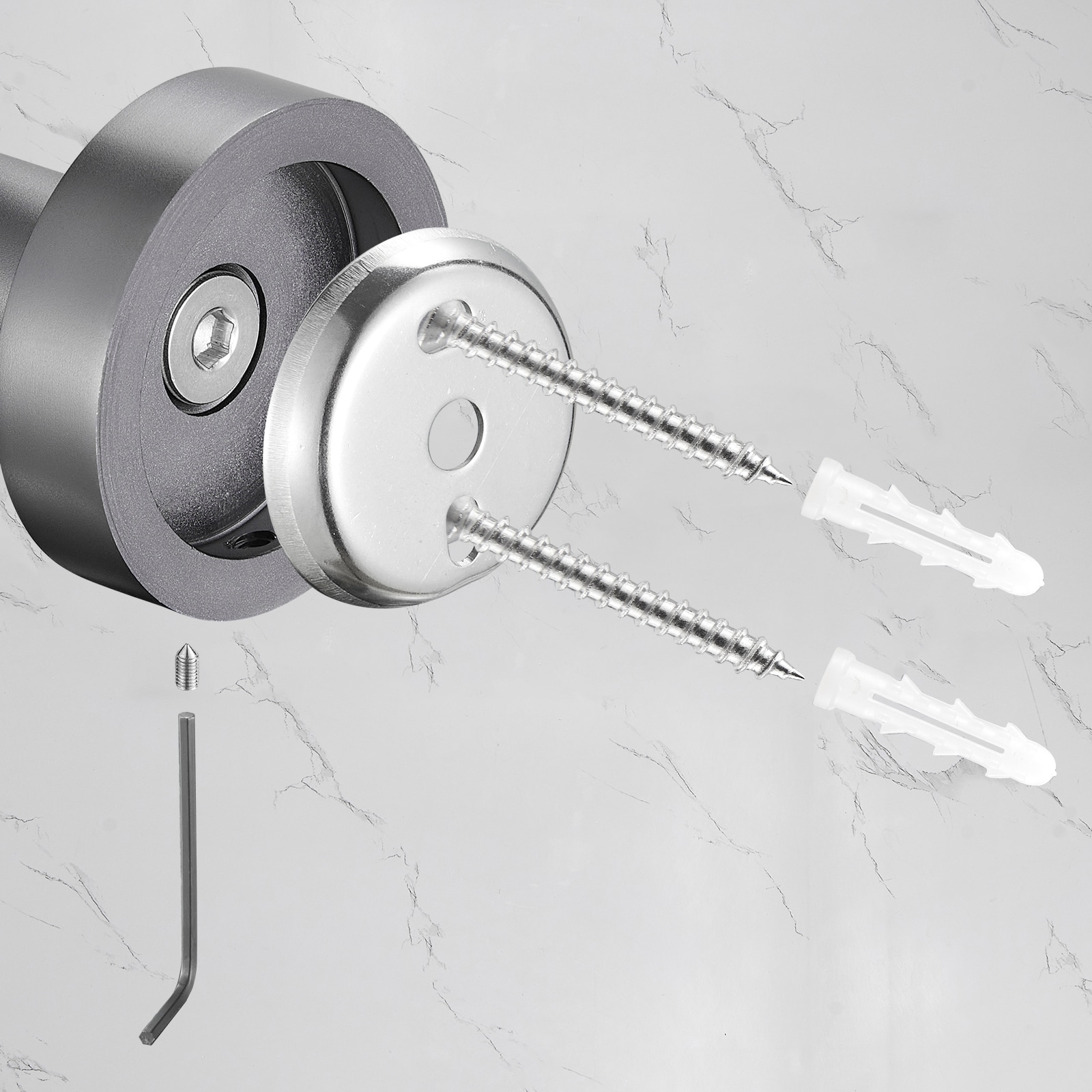 Juego de accesorios de baño decorativos en gris de 3 piezas Cobbe: Barra para toallas, portarrollos de papel higiénico y aro para toallas incluidos