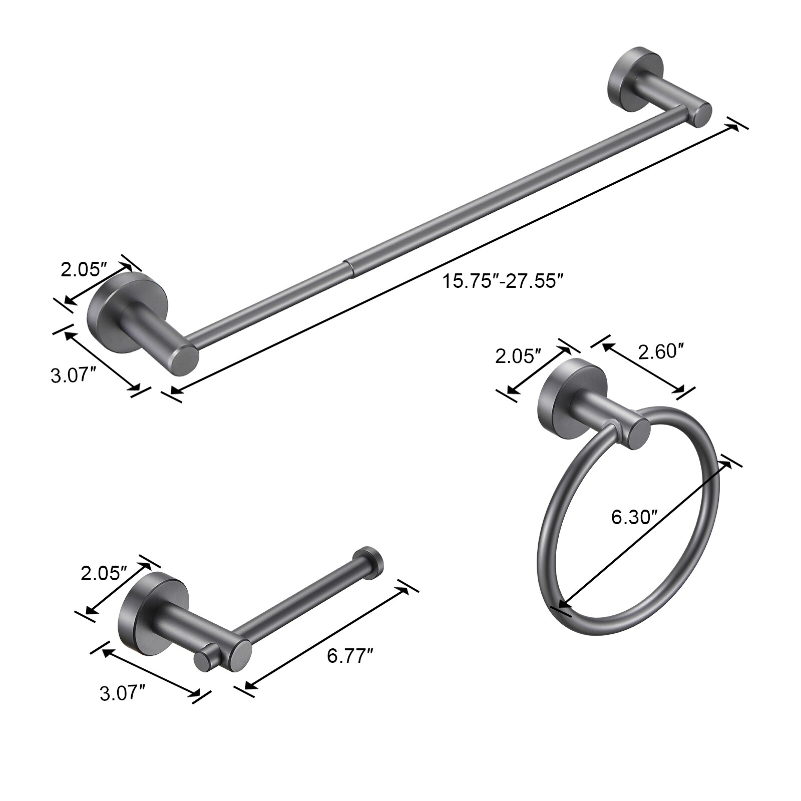 Juego de accesorios de baño decorativos en gris de 3 piezas Cobbe: Barra para toallas, portarrollos de papel higiénico y aro para toallas incluidos