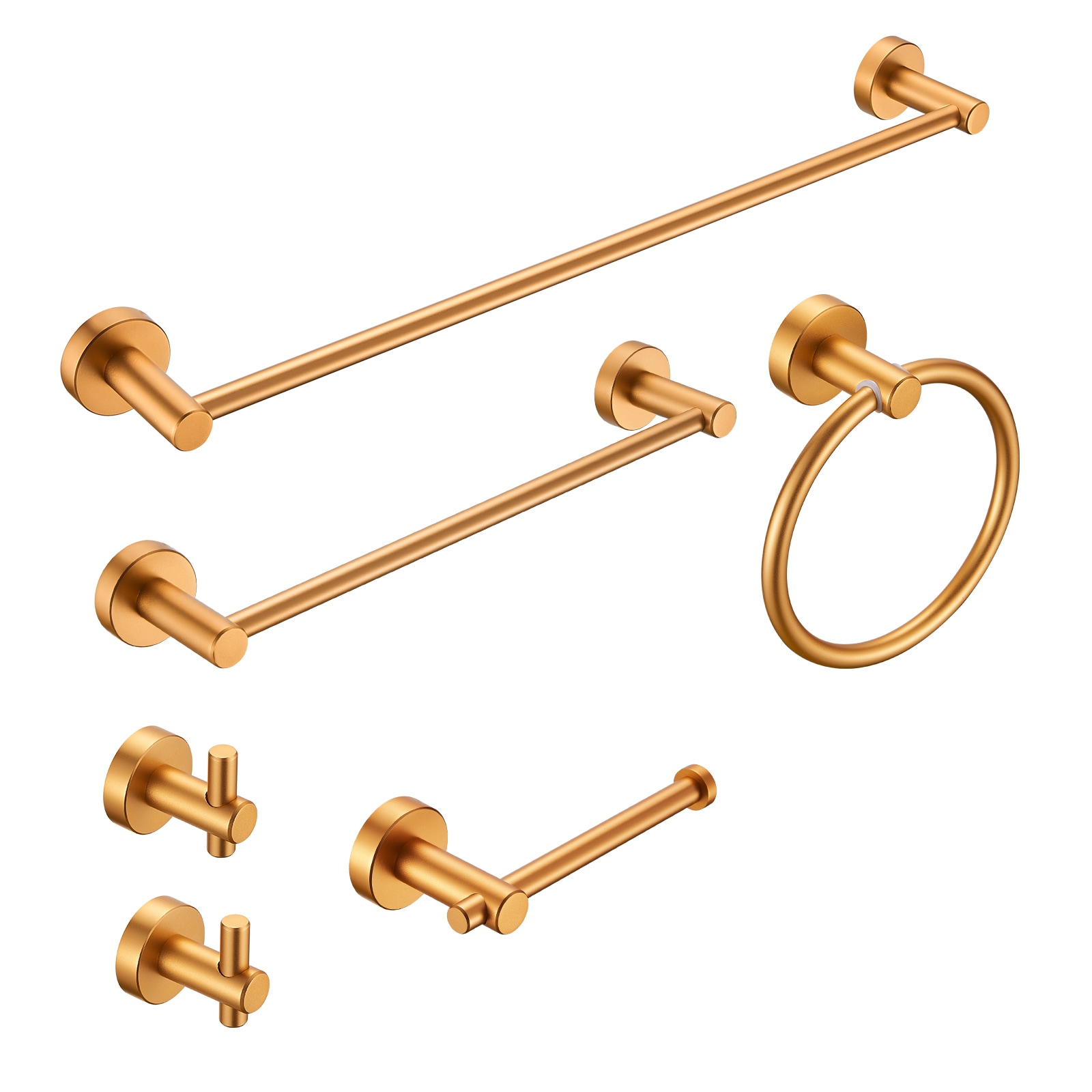 Juego de Accesorios de Baño Decorativos en Oro de 6 Piezas Cobbe - Barra de Toallas, Porta Papel de Baño, Aro de Toalla, Gancho para Batas incluido LSKBHS02063