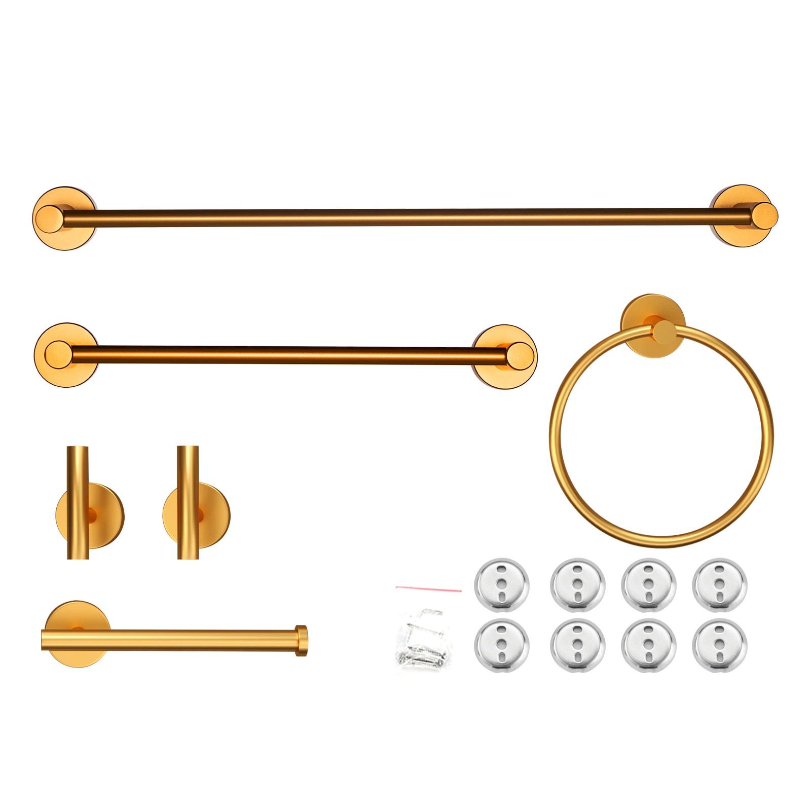 Juego de Accesorios de Baño Decorativos en Oro de 6 Piezas Cobbe - Barra de Toallas, Porta Papel de Baño, Aro de Toalla, Gancho para Batas incluido LSKBHS02063