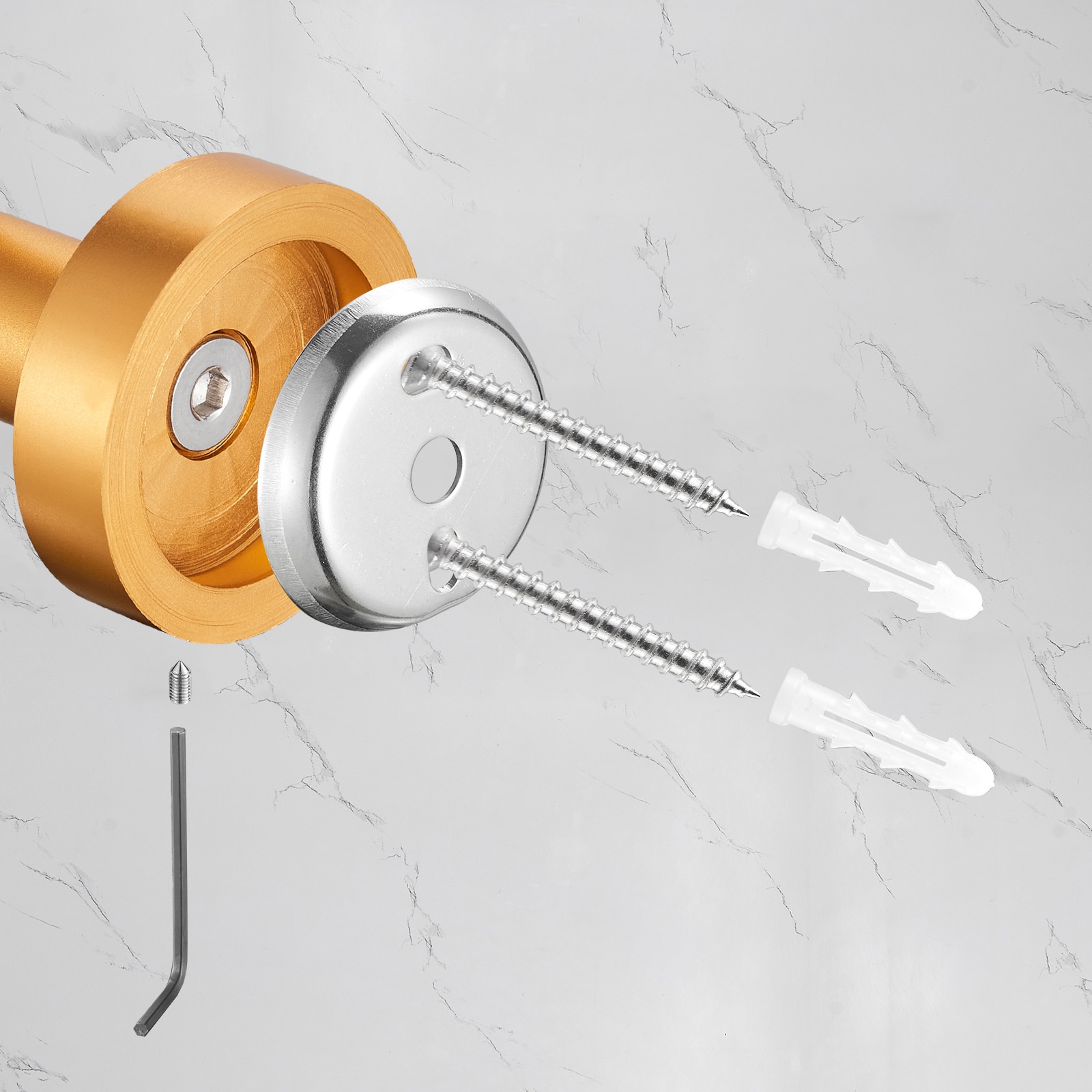 Juego de Accesorios de Baño Decorativo en Oro de 3 Piezas Cobbe: Barra de Toallas, Porta Papel Higiénico y Argolla para Toallas, Incluye LSKBHS03033
