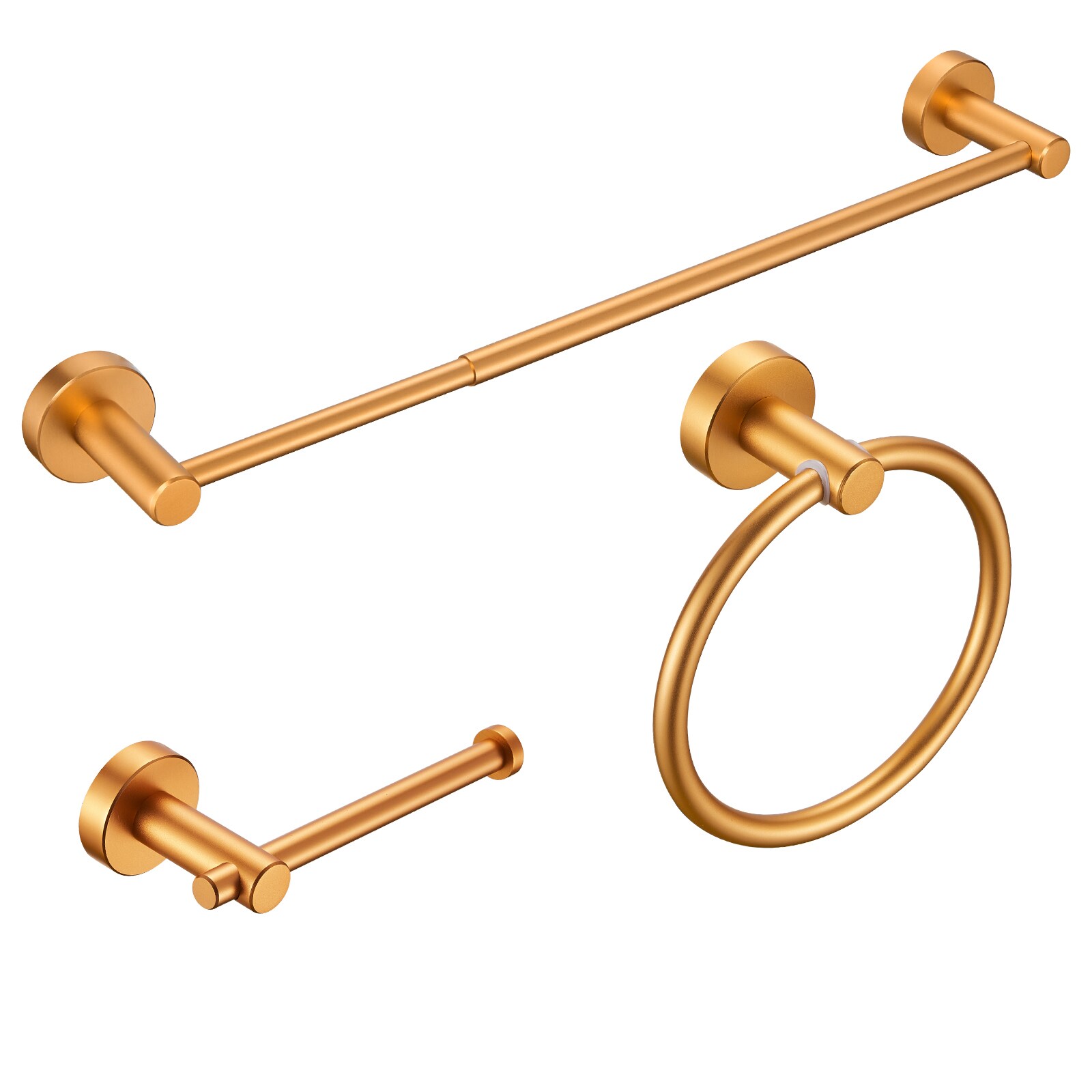 Juego de Accesorios de Baño Decorativo en Oro de 3 Piezas Cobbe: Barra de Toallas, Porta Papel Higiénico y Argolla para Toallas, Incluye LSKBHS03033