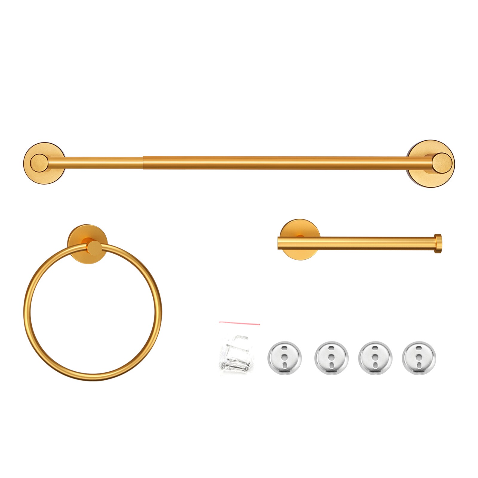 Juego de Accesorios de Baño Decorativo en Oro de 3 Piezas Cobbe: Barra de Toallas, Porta Papel Higiénico y Argolla para Toallas, Incluye LSKBHS03033
