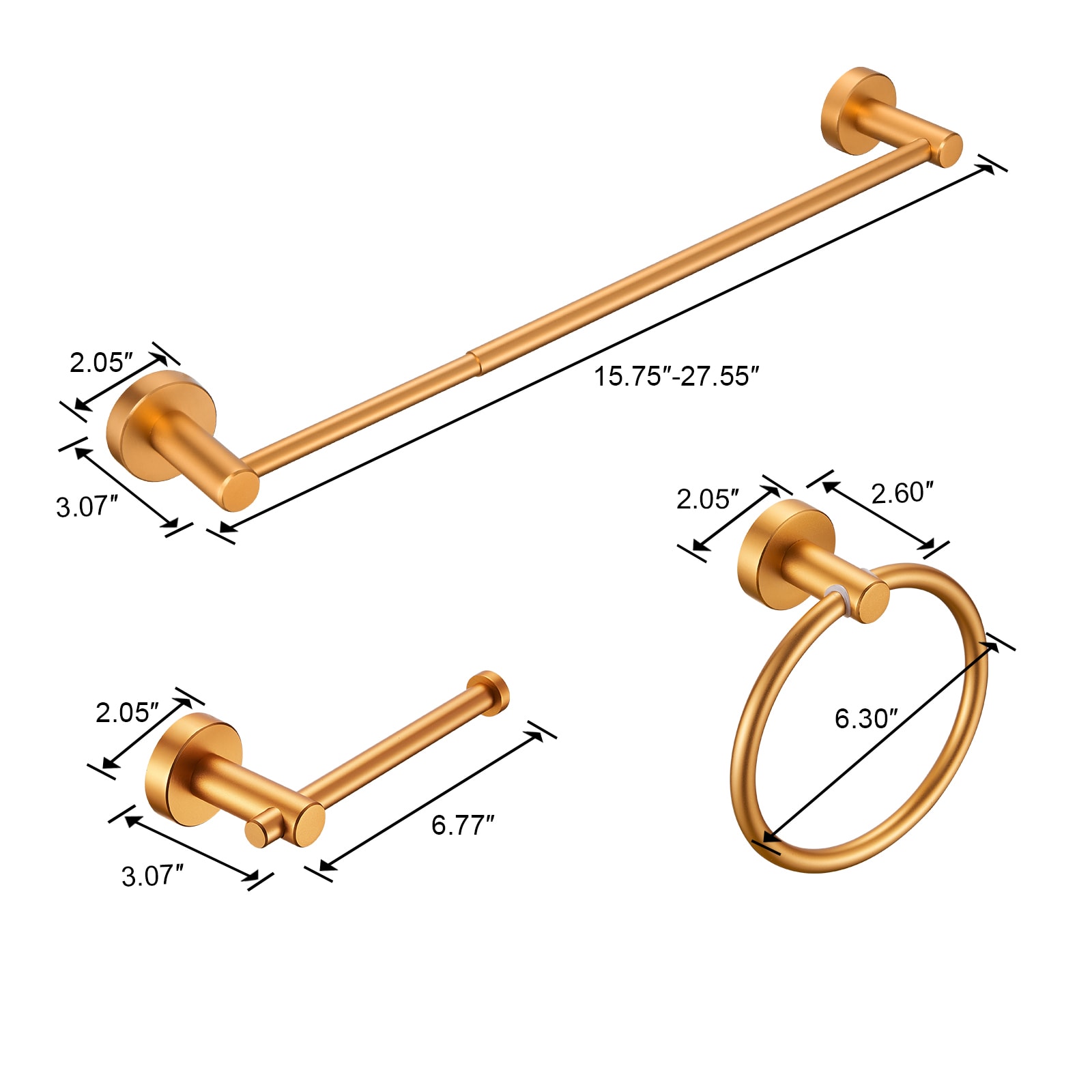 Juego de Accesorios de Baño Decorativo en Oro de 3 Piezas Cobbe: Barra de Toallas, Porta Papel Higiénico y Argolla para Toallas, Incluye LSKBHS03033