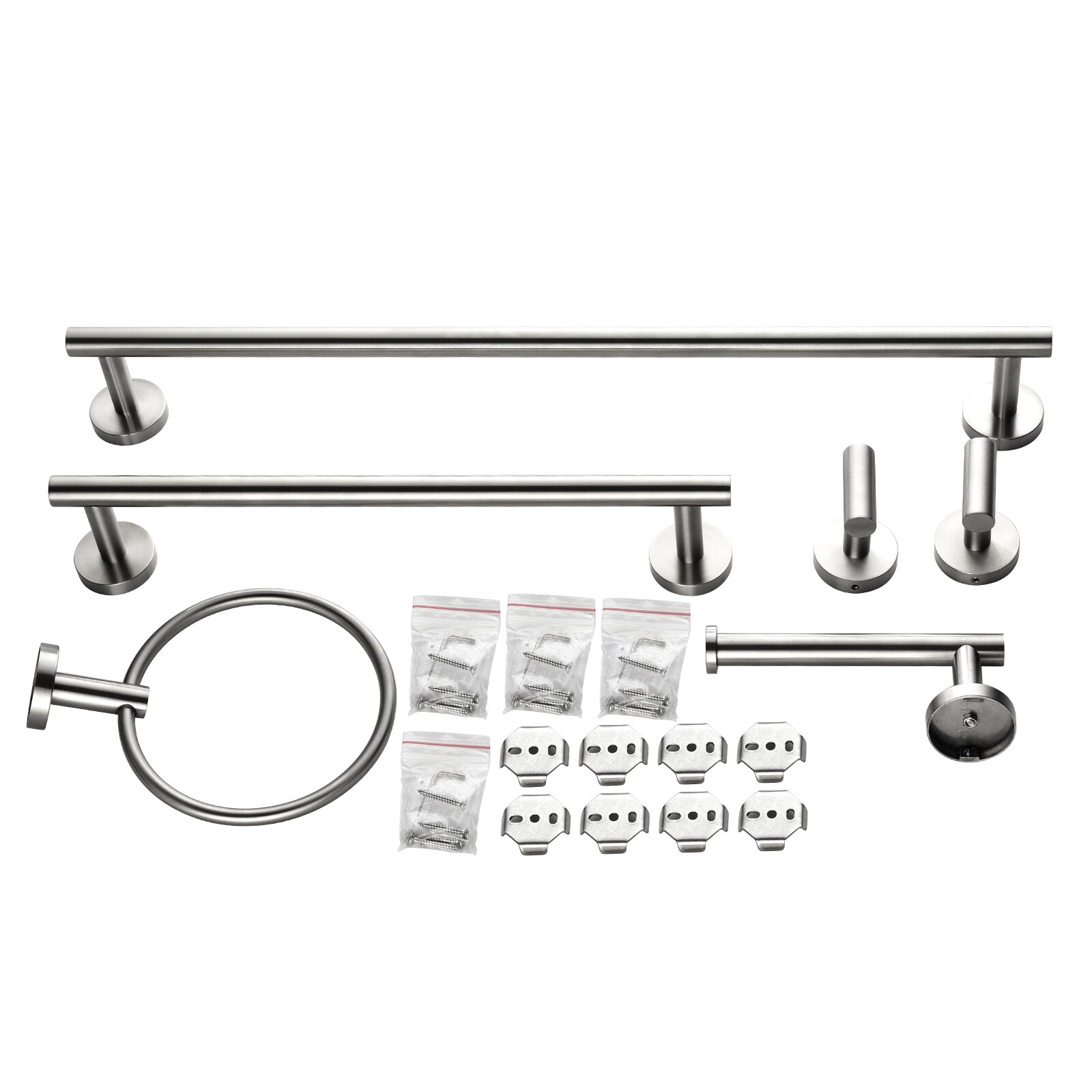 Juego de Accesorios de Baño Decorativos de Níquel Cepillado de 6 Piezas Cobbe - Incluye Barra para Toallas, Portarrollos de Papel, Anillo para Toallas y Gancho para Batas  LS1-H02GJTZ012