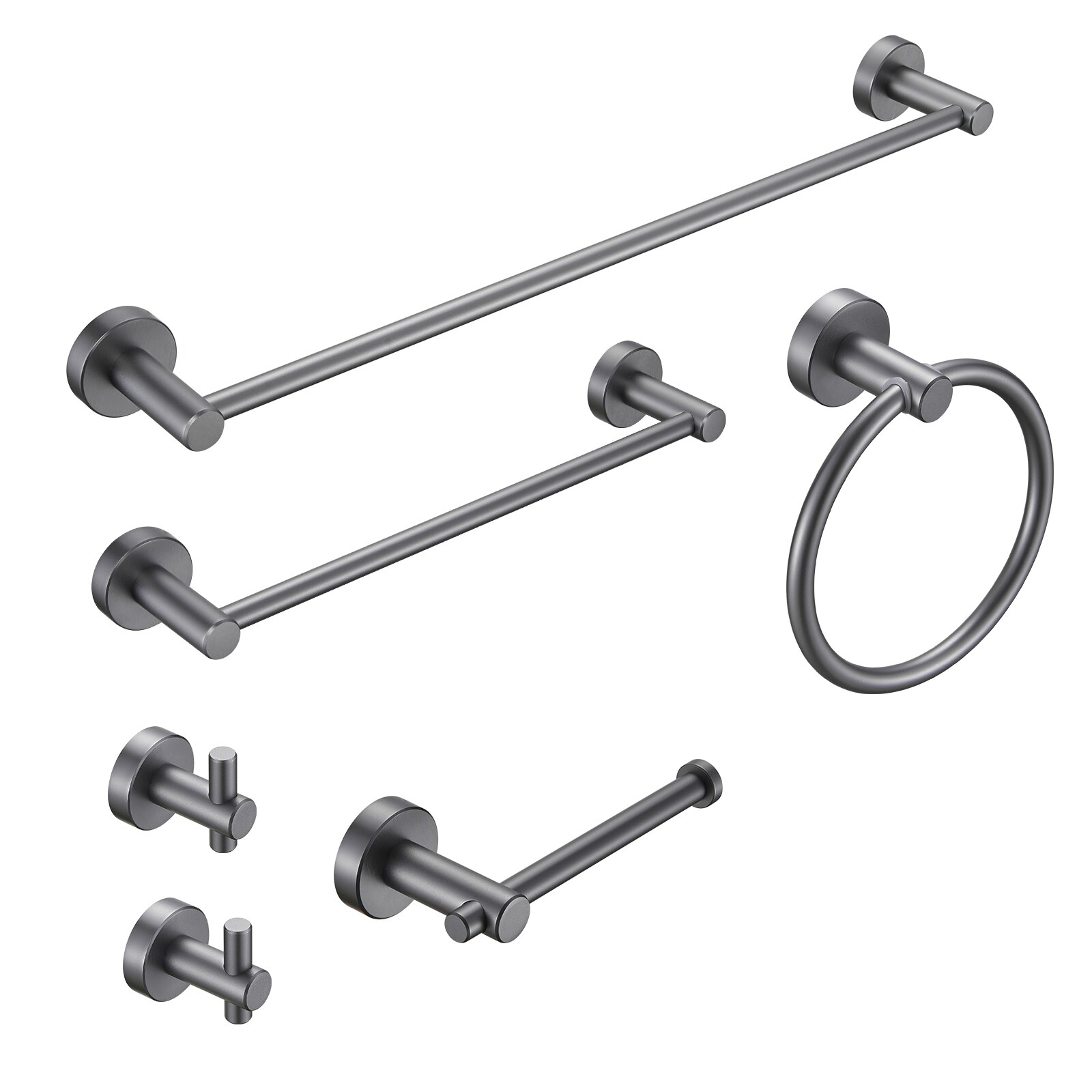 Juego de Accesorios Decorativos para Baño en Gris de 6 Piezas Cobbe - Barra de Toalla, Porta Papel Higiénico, Anillo de Toalla, Gancho para Bata incluido LSKBHS02062