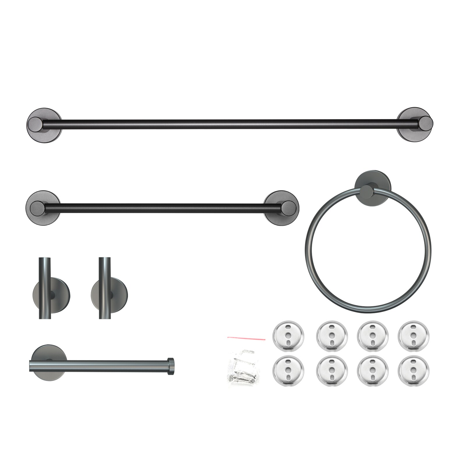 Juego de Accesorios Decorativos para Baño en Gris de 6 Piezas Cobbe - Barra de Toalla, Porta Papel Higiénico, Anillo de Toalla, Gancho para Bata incluido LSKBHS02062