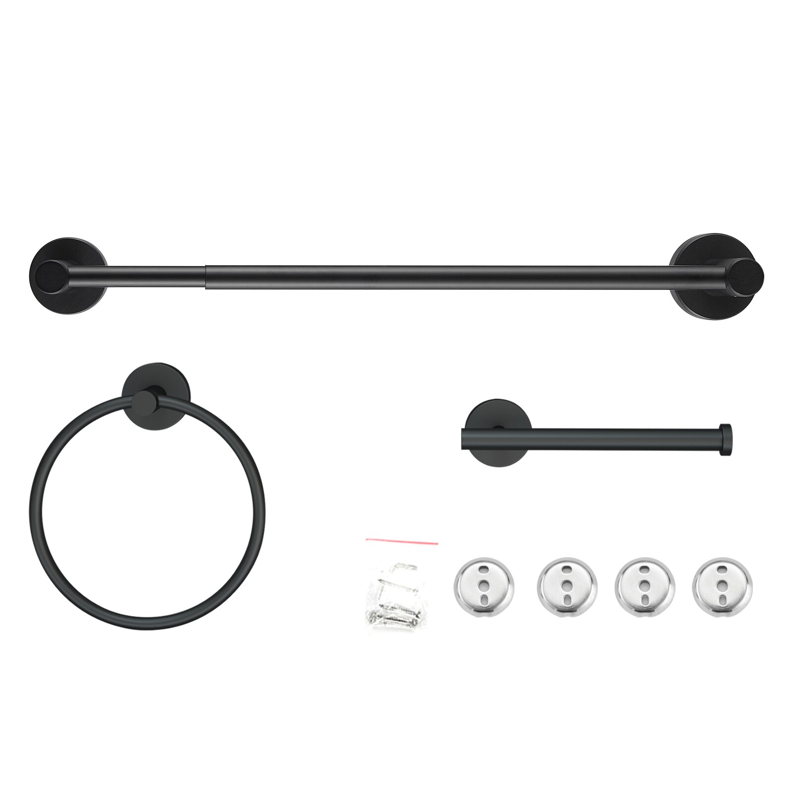 Juego de accesorios decorativos para baño en negro mate de 3 piezas Cobbe: Barra para toallas, porta papel higiénico y argolla para toallas (incluido LSKBHS03031)
