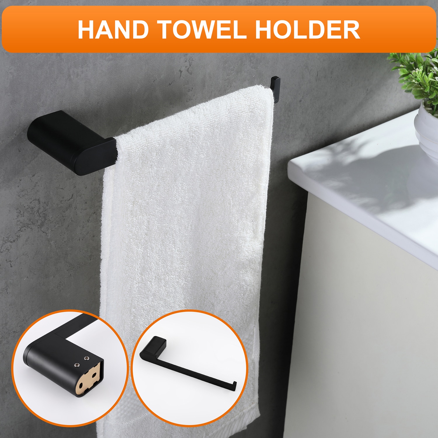 Juego de Accesorios de Baño Decorativos en Negro de 4 Piezas Cobbe - Barra de Toallas, Portarrollos de Papel Higiénico, Gancho para Batas incluidos LSSBHS0104B.