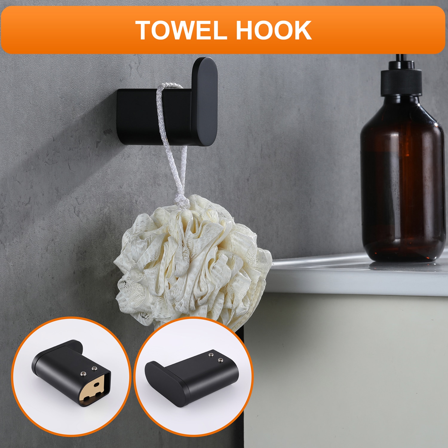 Juego de Accesorios de Baño Decorativos en Negro de 4 Piezas Cobbe - Barra de Toallas, Portarrollos de Papel Higiénico, Gancho para Batas incluidos LSSBHS0104B.