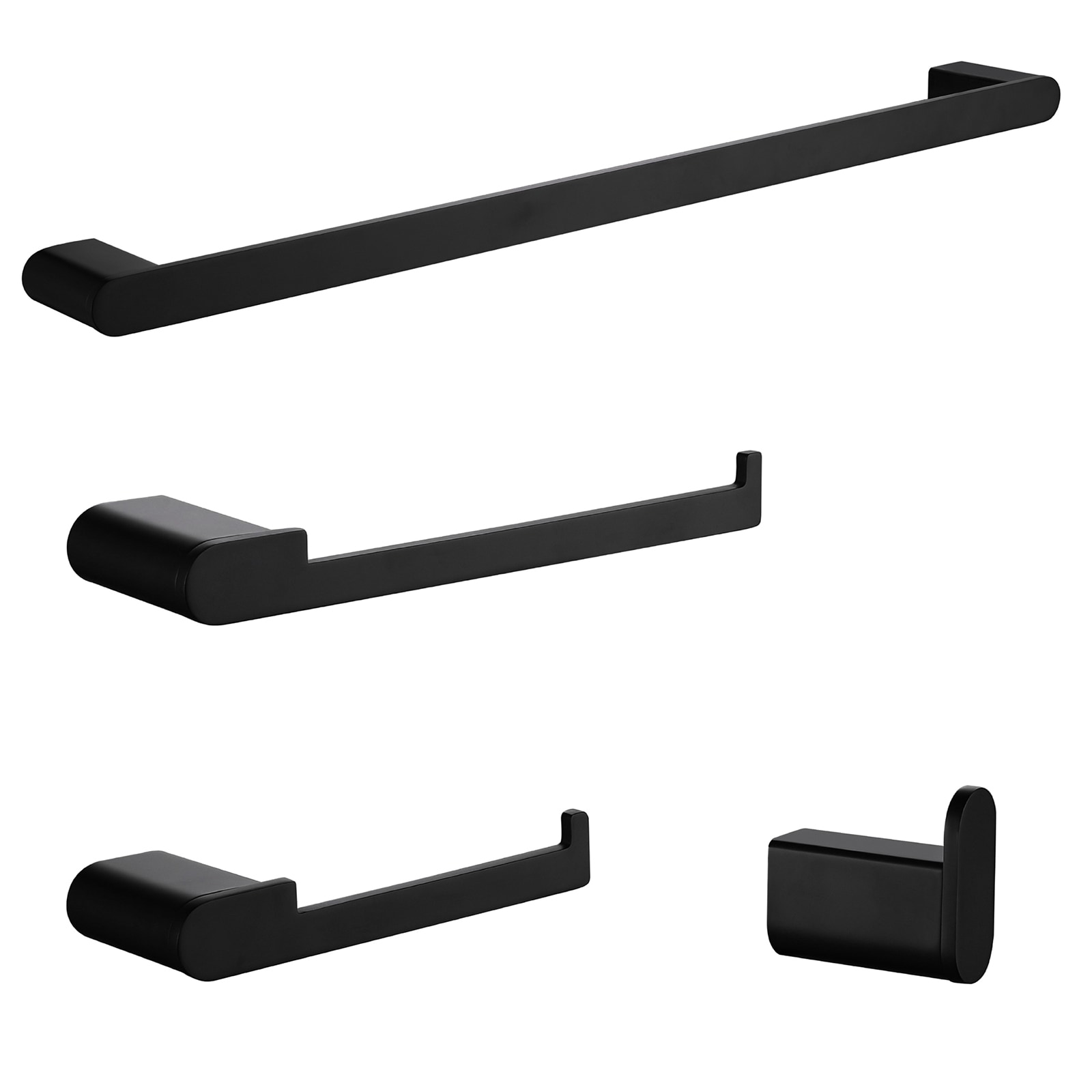 Juego de Accesorios de Baño Decorativos en Negro de 4 Piezas Cobbe - Barra de Toallas, Portarrollos de Papel Higiénico, Gancho para Batas incluidos LSSBHS0104B.
