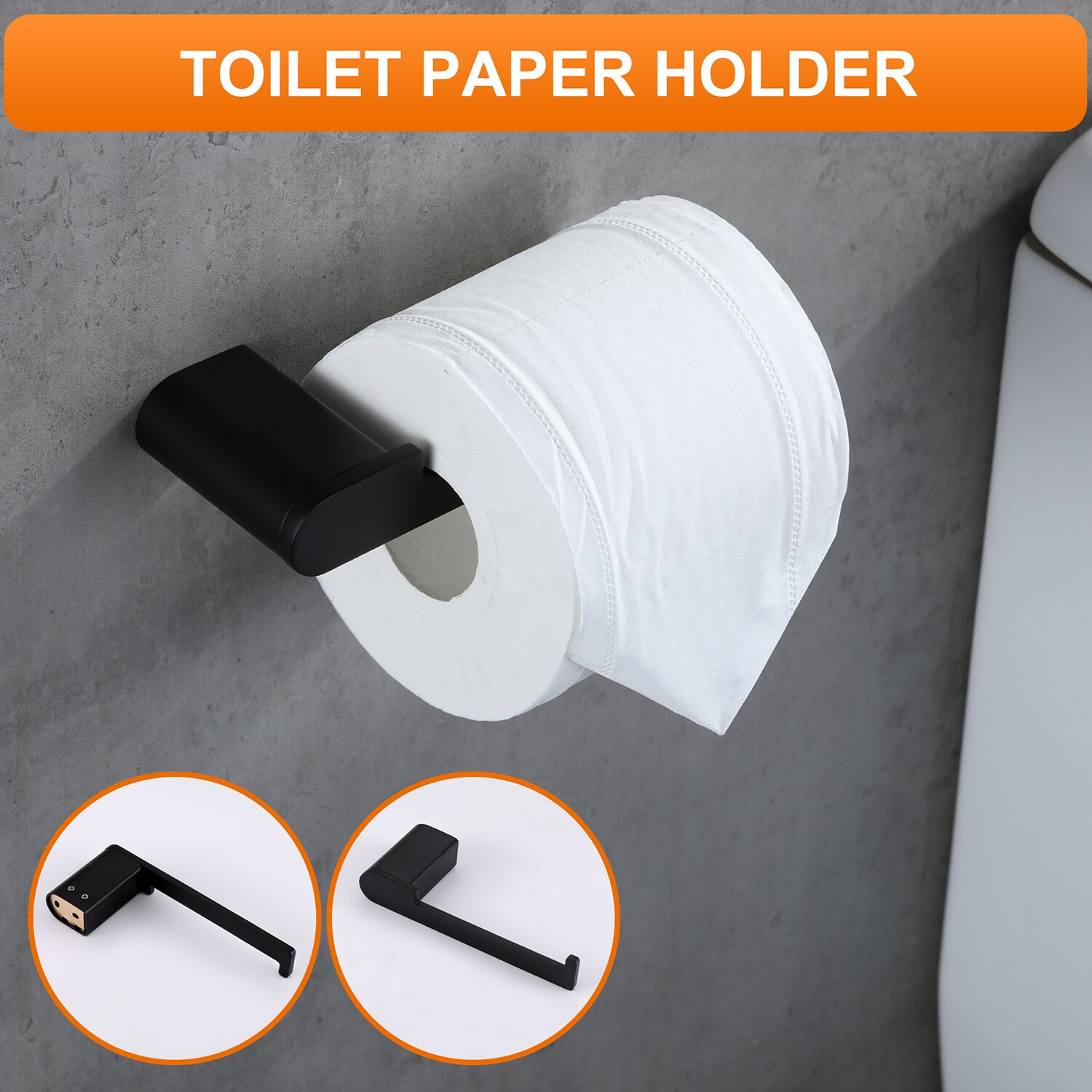 Juego de Accesorios de Baño Decorativos en Negro de 4 Piezas Cobbe - Barra de Toallas, Portarrollos de Papel Higiénico, Gancho para Batas incluidos LSSBHS0104B.