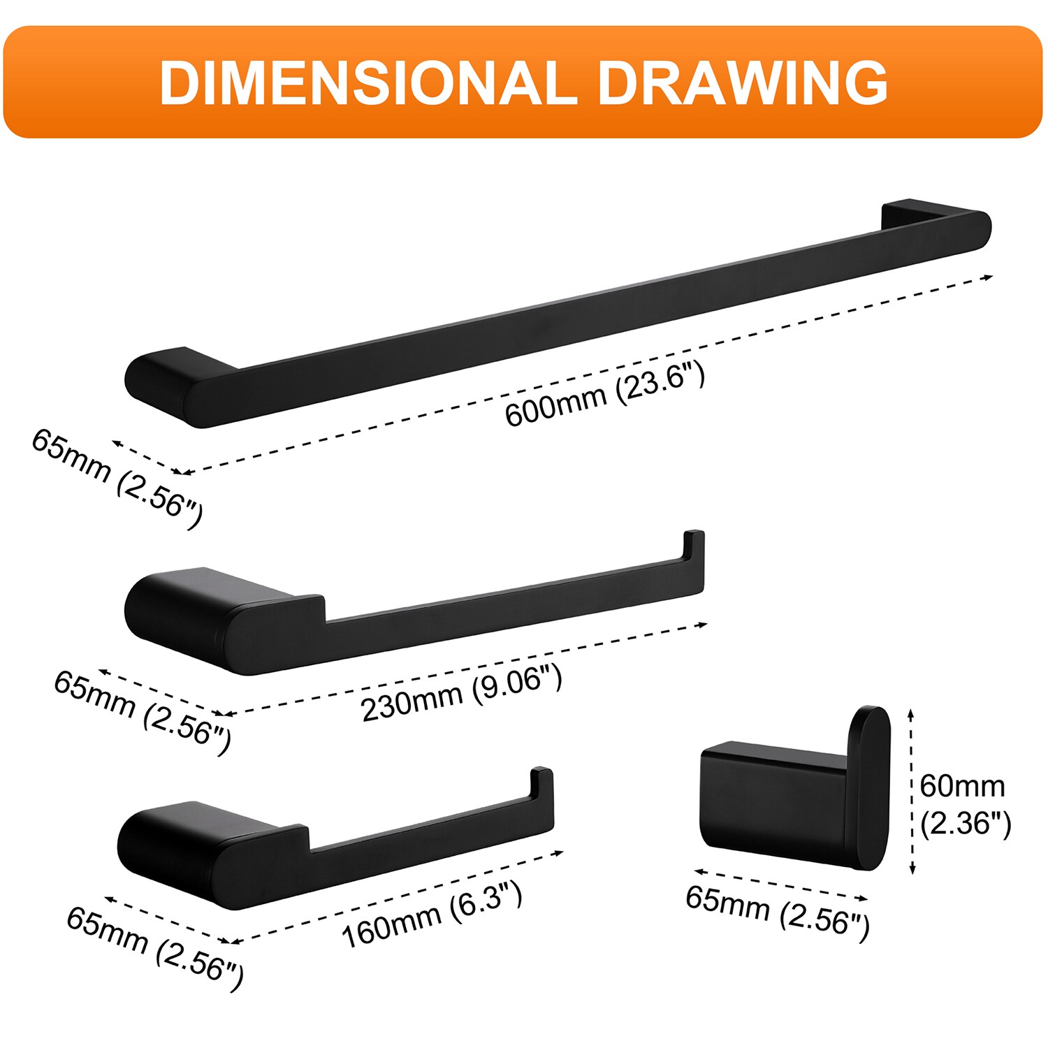 Juego de Accesorios de Baño Decorativos en Negro de 4 Piezas Cobbe - Barra de Toallas, Portarrollos de Papel Higiénico, Gancho para Batas incluidos LSSBHS0104B.
