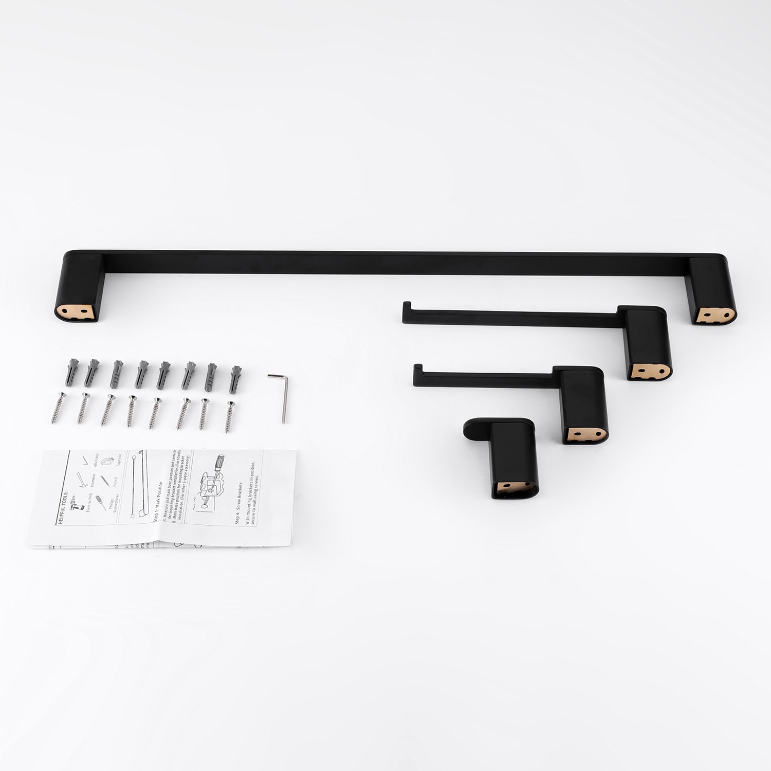 Juego de Accesorios de Baño Decorativos en Negro de 4 Piezas Cobbe - Barra de Toallas, Portarrollos de Papel Higiénico, Gancho para Batas incluidos LSSBHS0104B.