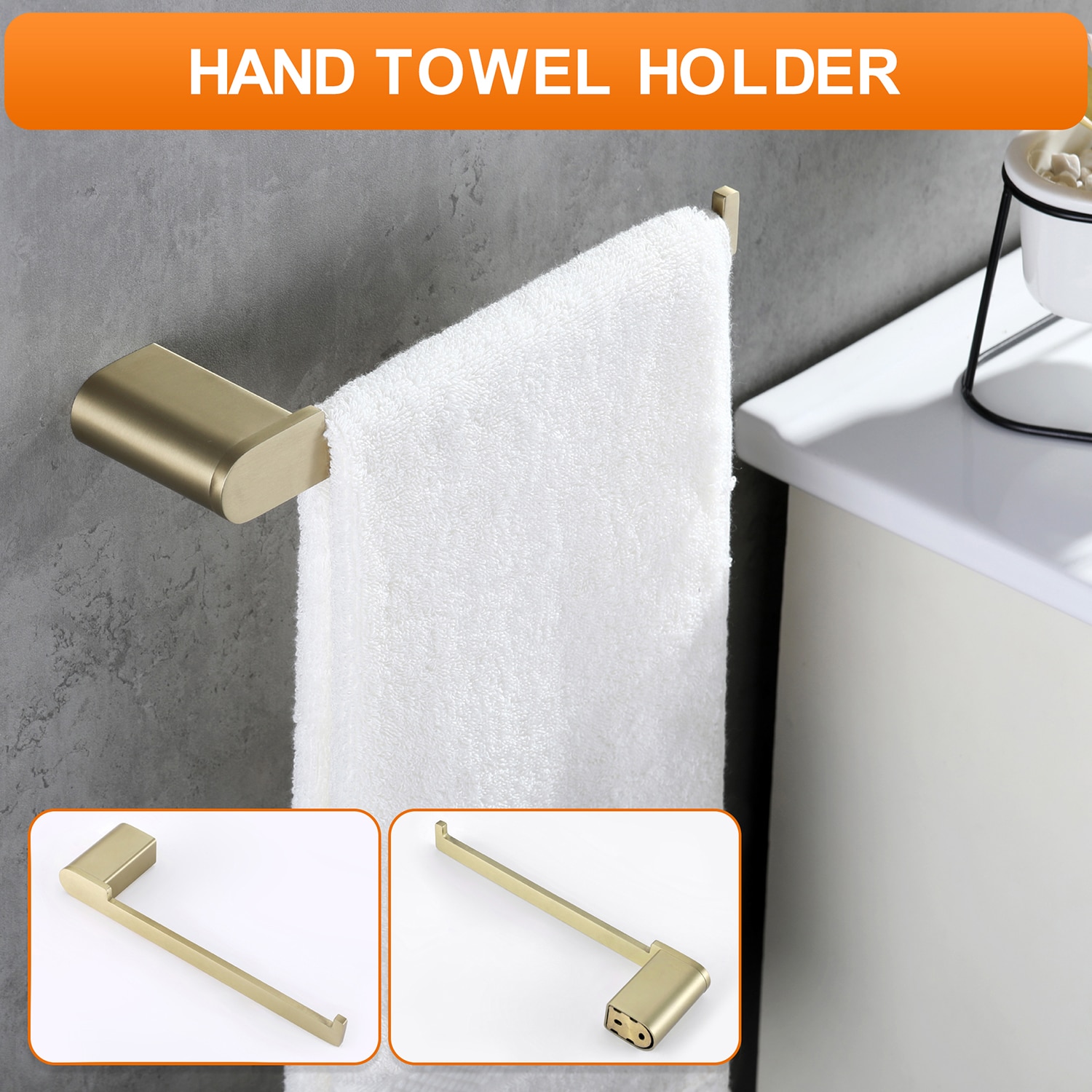Juego de Accesorios de Baño Decorativos en Dorado Cepillado de 4 Piezas Cobbe - Incluye Barra de Toalla, Porta Papel Higiénico y Gancho para Batas
