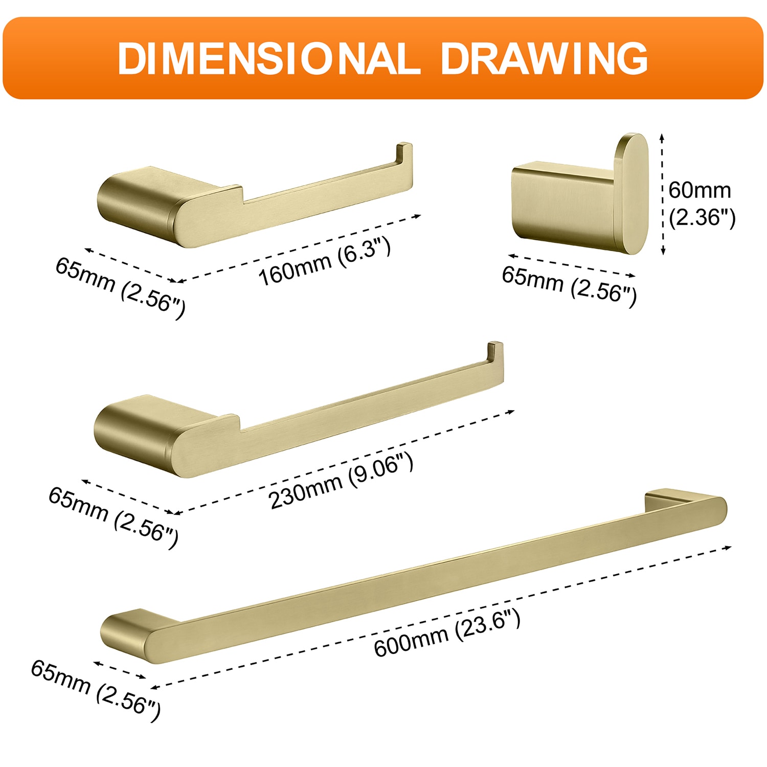 Juego de Accesorios de Baño Decorativos en Dorado Cepillado de 4 Piezas Cobbe - Incluye Barra de Toalla, Porta Papel Higiénico y Gancho para Batas