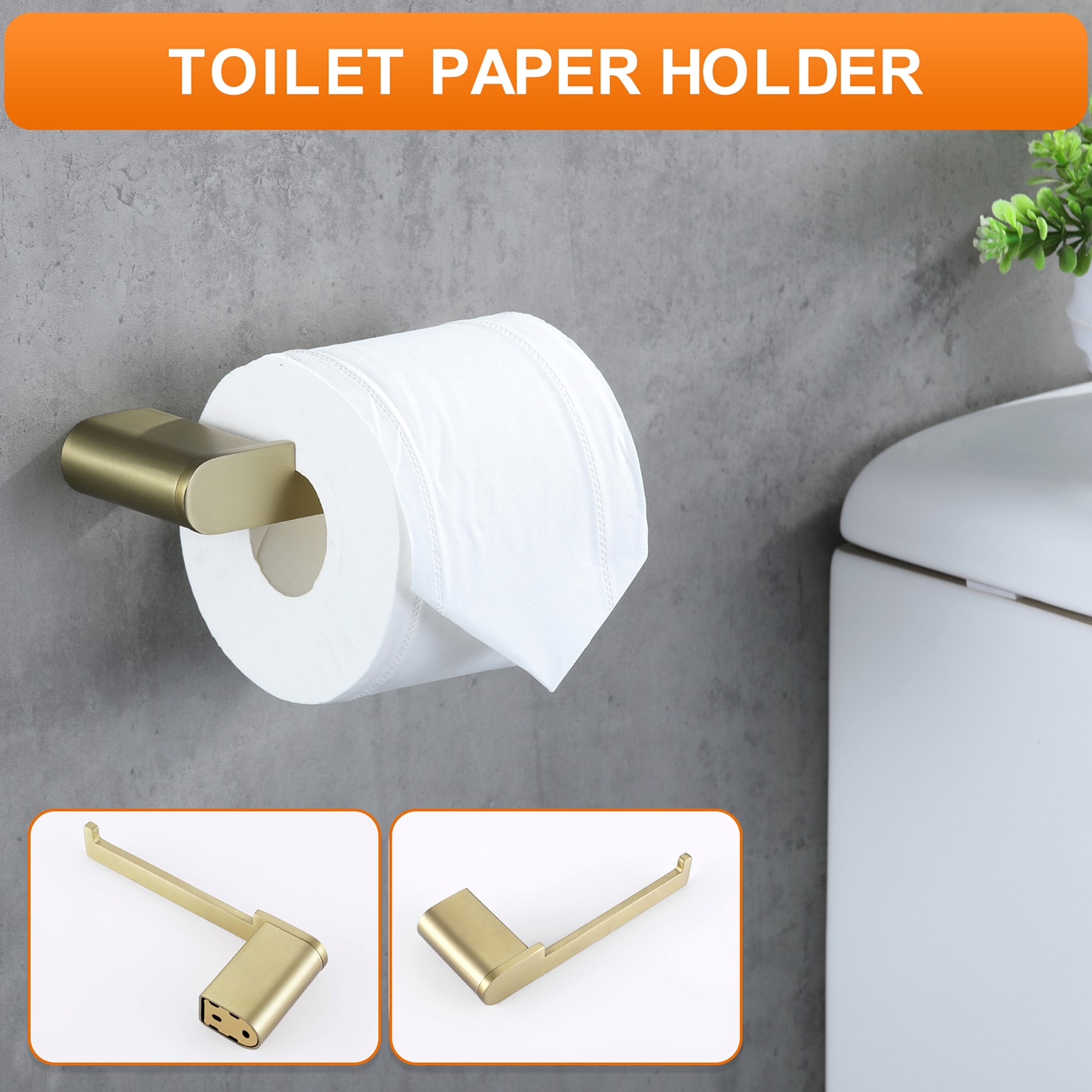 Juego de Accesorios de Baño Decorativos en Dorado Cepillado de 4 Piezas Cobbe - Incluye Barra de Toalla, Porta Papel Higiénico y Gancho para Batas