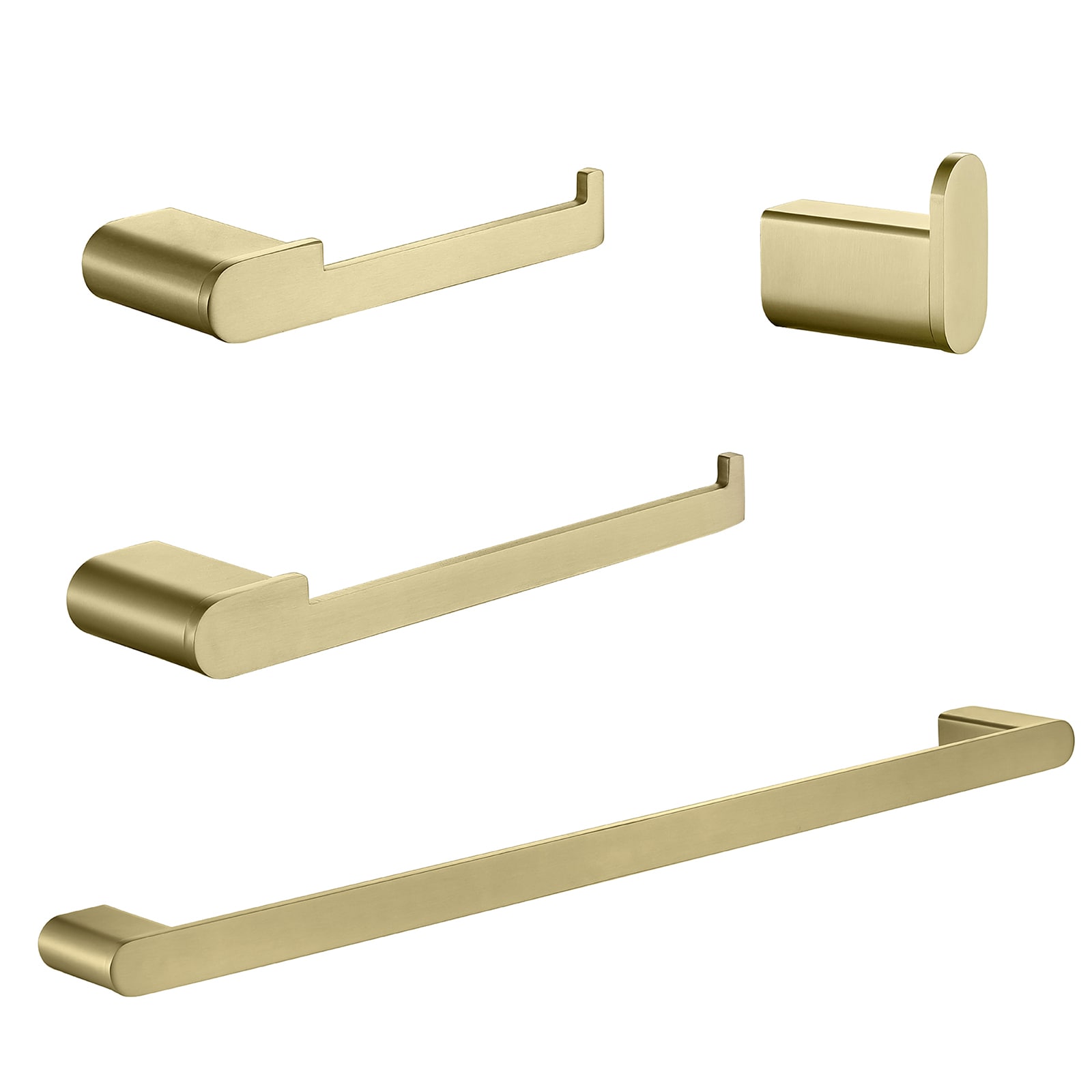 Juego de Accesorios de Baño Decorativos en Dorado Cepillado de 4 Piezas Cobbe - Incluye Barra de Toalla, Porta Papel Higiénico y Gancho para Batas