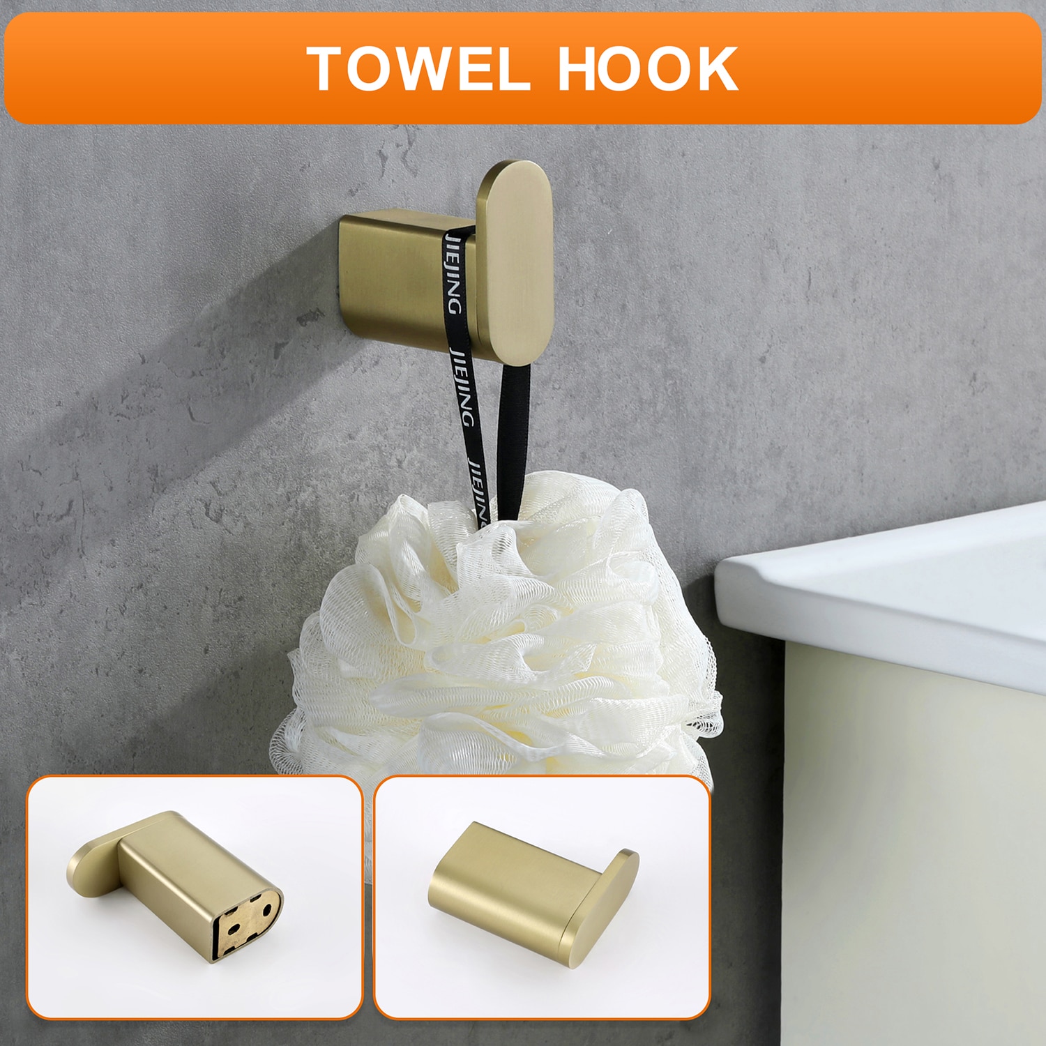 Juego de Accesorios de Baño Decorativos en Dorado Cepillado de 4 Piezas Cobbe - Incluye Barra de Toalla, Porta Papel Higiénico y Gancho para Batas