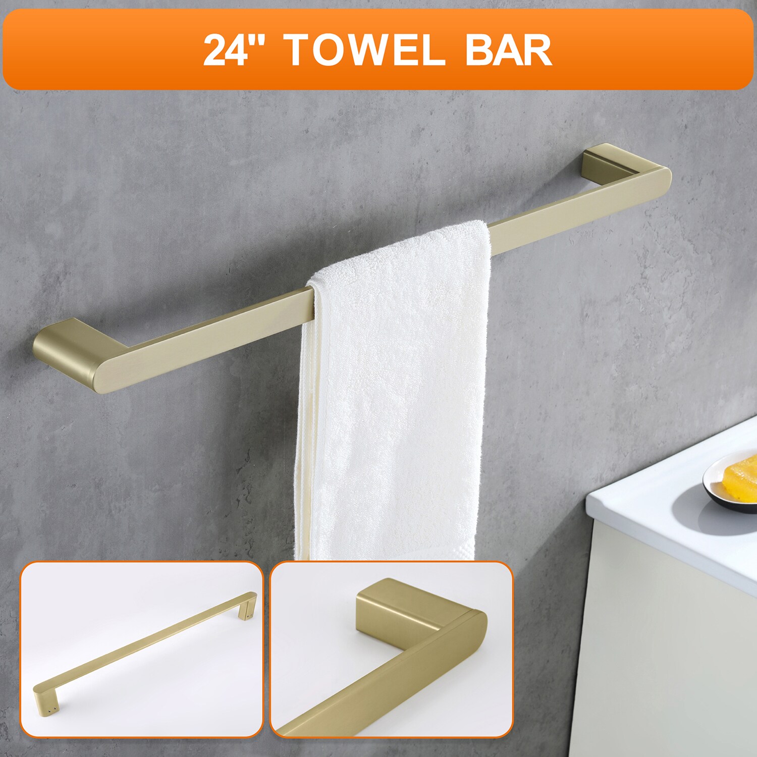 Juego de Accesorios de Baño Decorativos en Dorado Cepillado de 4 Piezas Cobbe - Incluye Barra de Toalla, Porta Papel Higiénico y Gancho para Batas