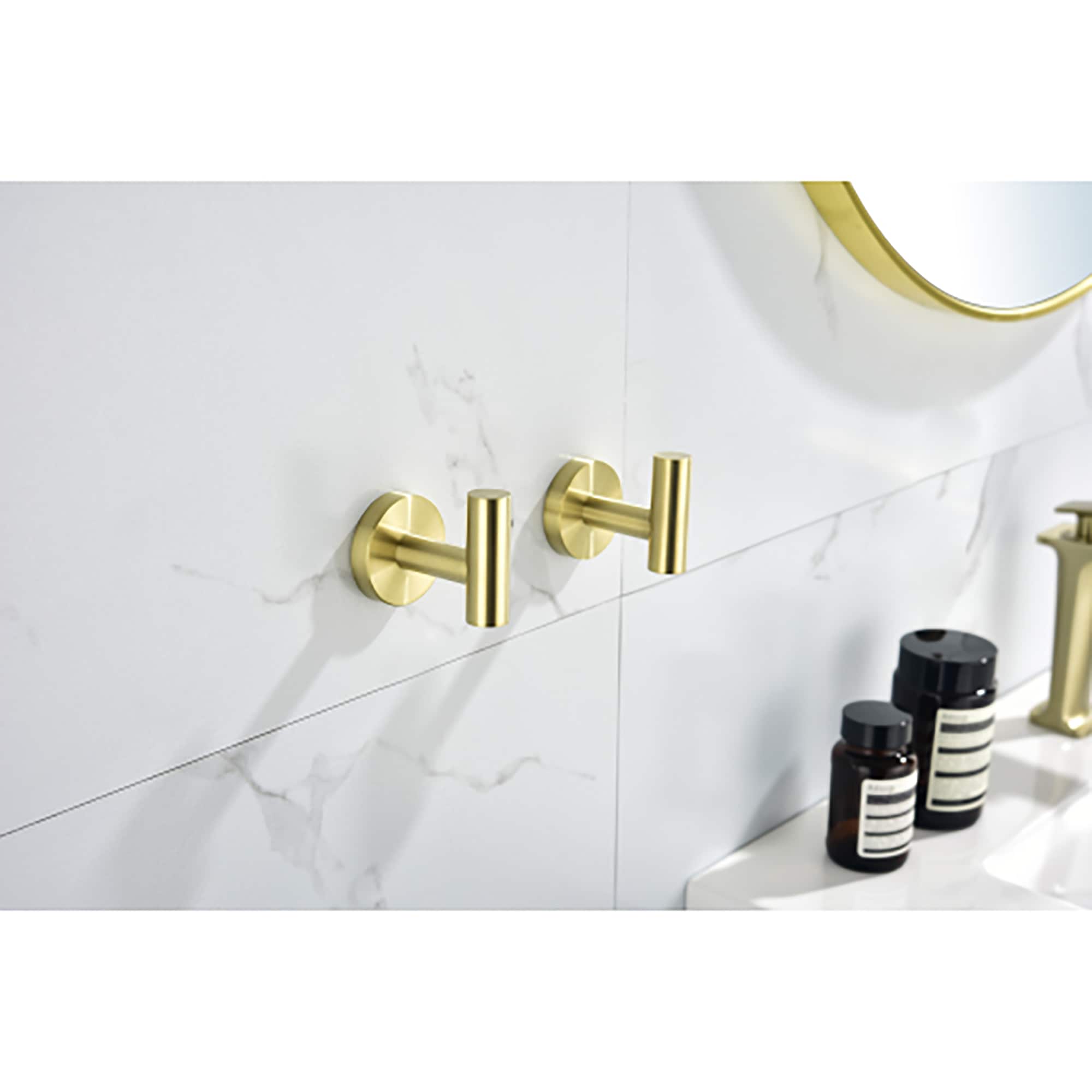 Juego de Accesorios de Baño Decorativos en Dorado Cepillado de 5 Piezas de CASAINC incluye Barra de Toalla, Portarrollos, Argolla para Toalla y Gancho para Batas MCS-594BG