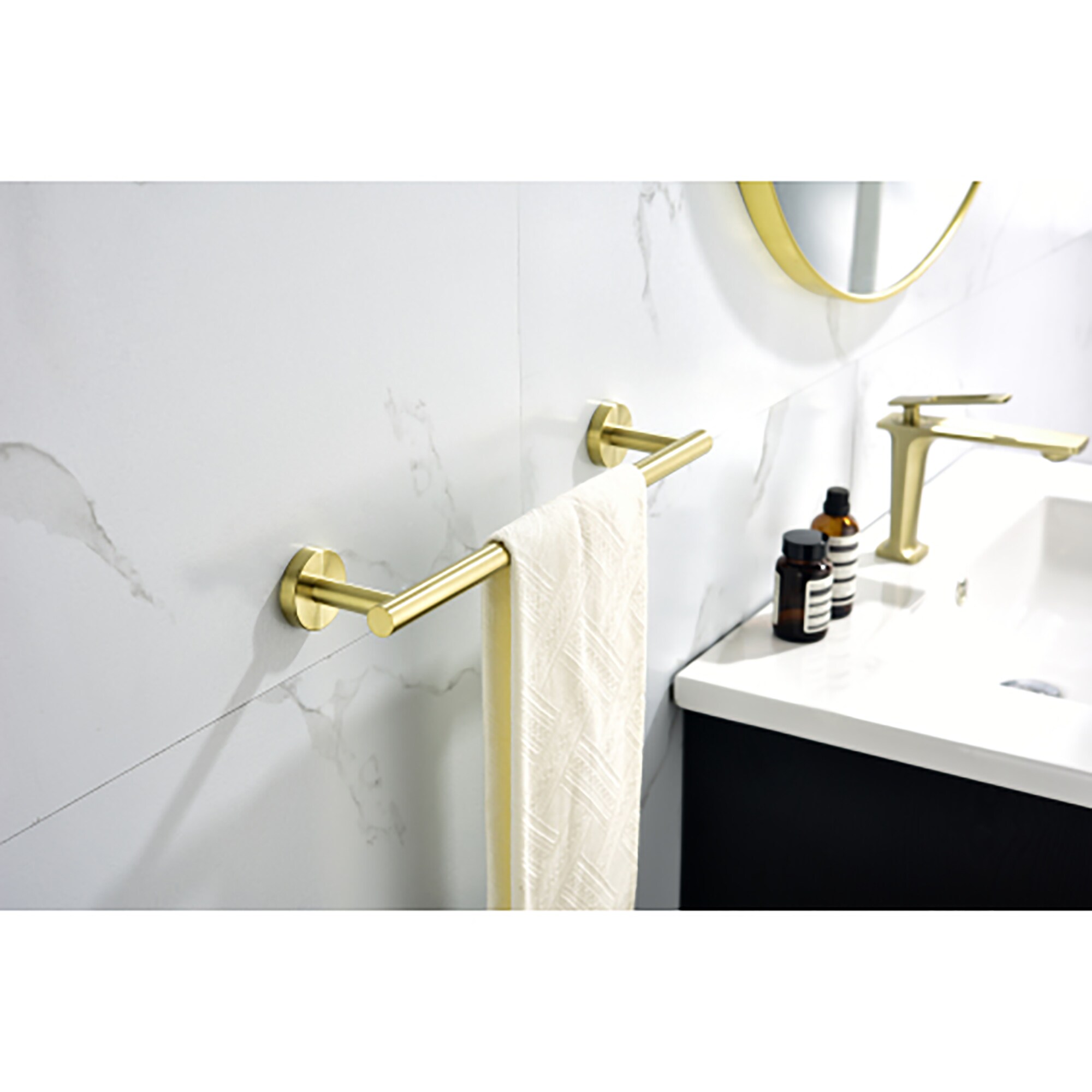 Juego de Accesorios de Baño Decorativos en Dorado Cepillado de 5 Piezas de CASAINC incluye Barra de Toalla, Portarrollos, Argolla para Toalla y Gancho para Batas MCS-594BG